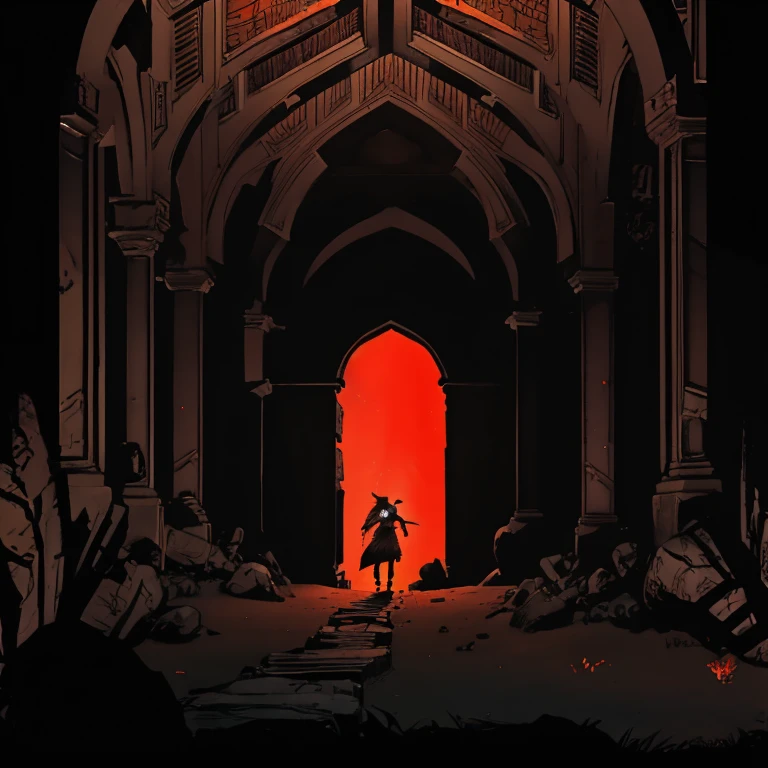 A warlock, dark mage, standing upon a path with red gliphs, inside a dungeon, with treasures, frank frazetta type of drawning