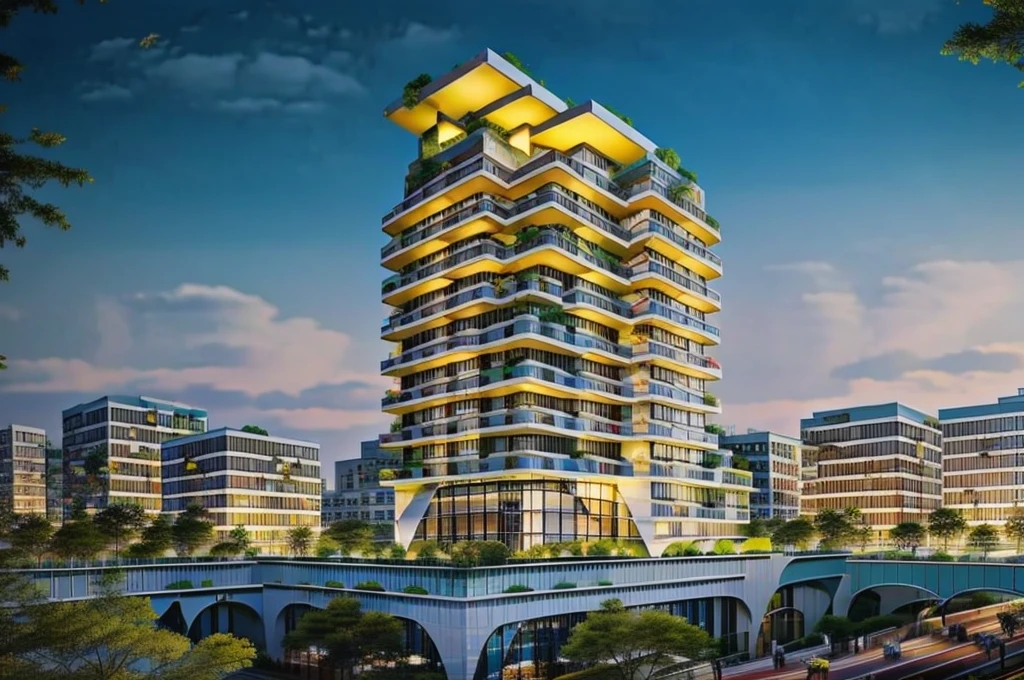 modern, public building, city centers, squares, urban landscape, cars, people, streets, reality,FRONT LAKE, BLUE  GLASS, TREE PLANTING LANDMARKS,CITY SCENE, OFFICE INTERIOR LIGHTING, NIGHT PERSPECTIVE
