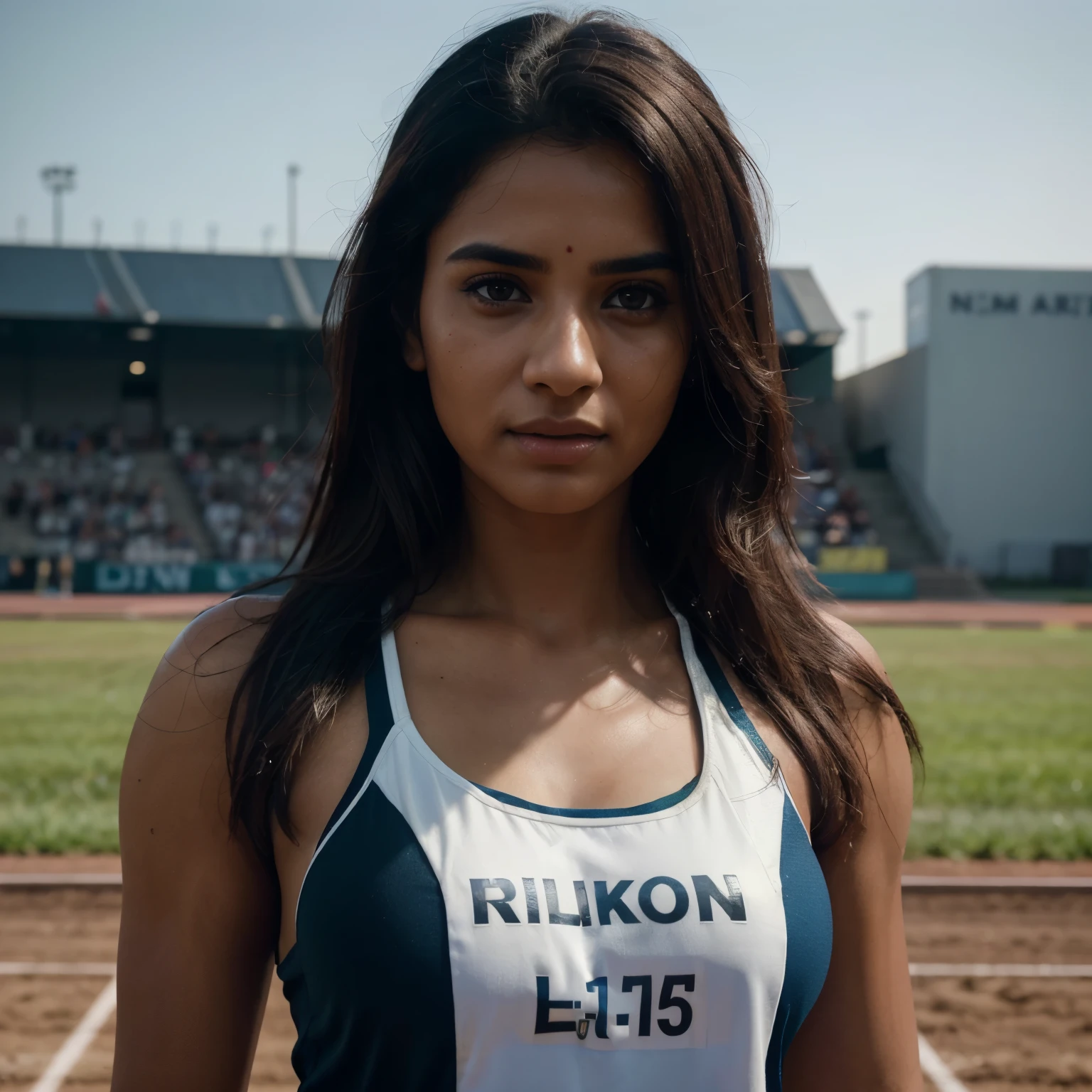 beautiful mature Indian college girl, in track outfit, outside on track field, ((slim, )), photorealistic, photo, masterpiece, realistic, realism, photorealism, high contrast, photorealistic digital art trending on Artstation 8k HD high definition detailed realistic, detailed, skin texture, hyper detailed, realistic skin texture, armature, best quality, ultra high res, (photorealistic:1.4),, high resolution, detailed, raw photo, sharp re, by lee jeffries nikon d850 film stock photograph 4 kodak portra 400 camera f1.6 lens rich colors hyper realistic lifelike texture dramatic lighting unrealengine trending on artstation cinestill 800,