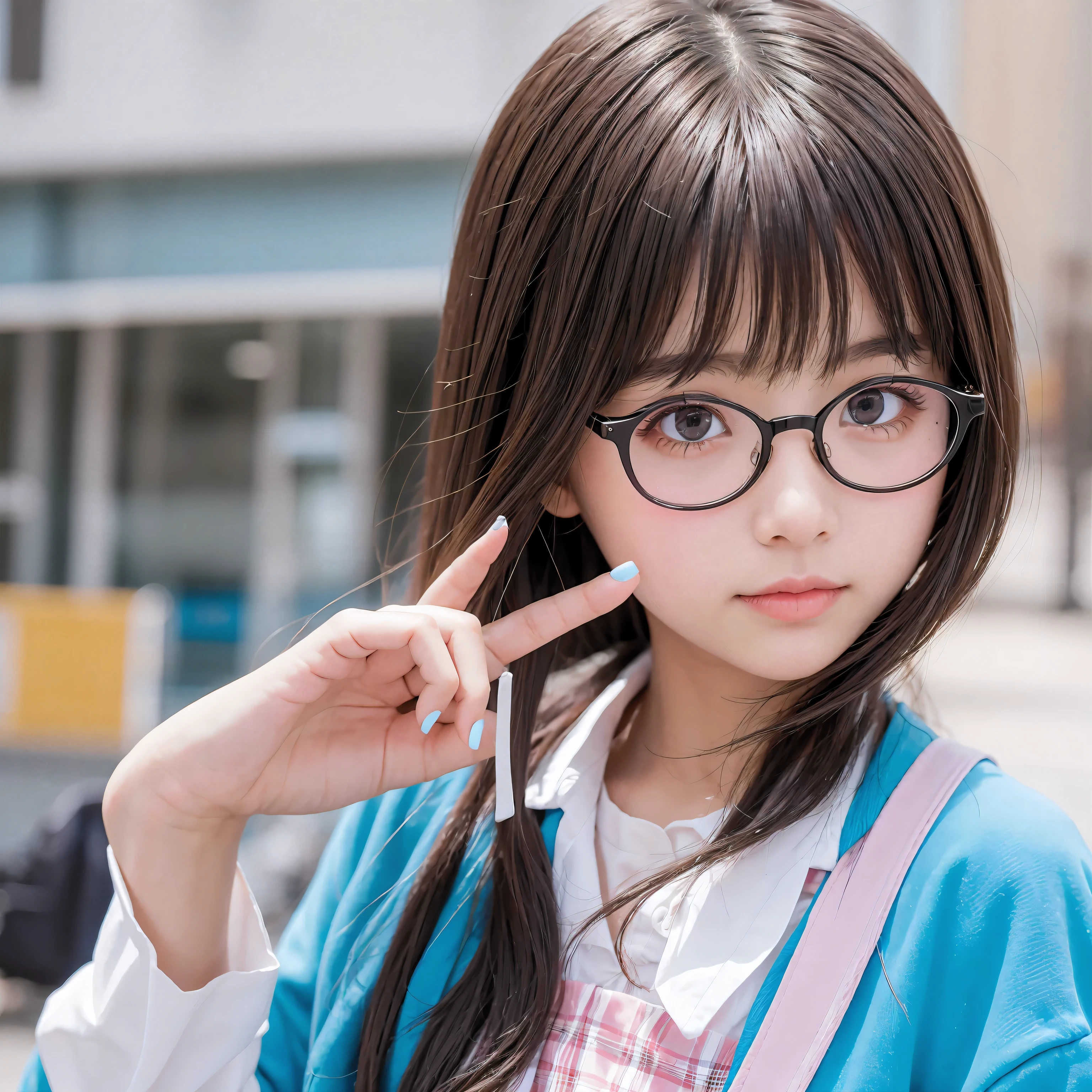 cute glasses, color contact lenses, elementary school girl