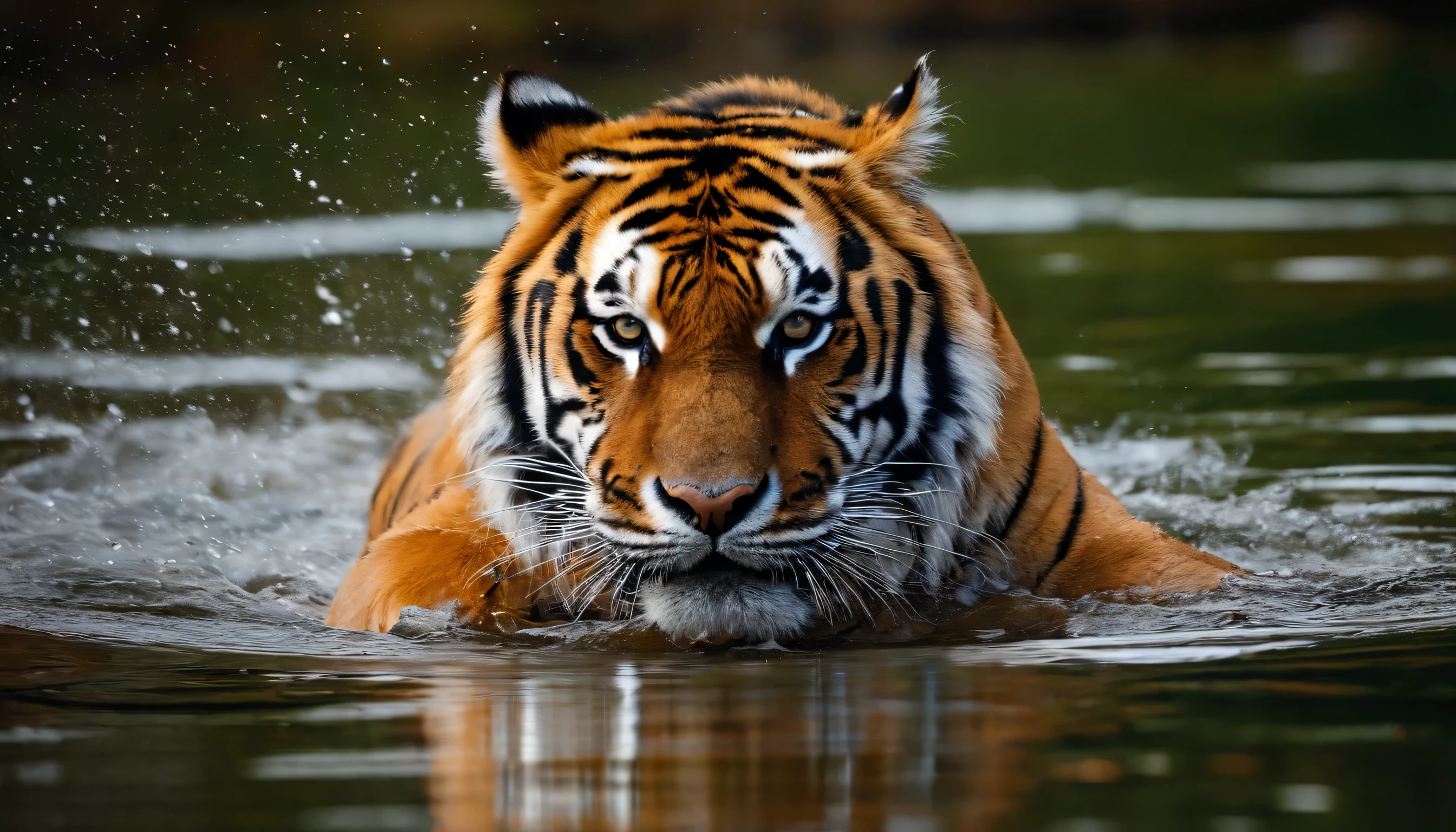 there is a tiger that is standing in the water with its mouth open, open mouth，Let out a terrible roar, ((tiger)), a tiger, Ferocious appearance, Strong and fierce, tiger_beast, tiger, tiger face, aggressive look, intense expression 4k, intense expression, tigers, sharp teeth and claws, The fear and anger in their eyes