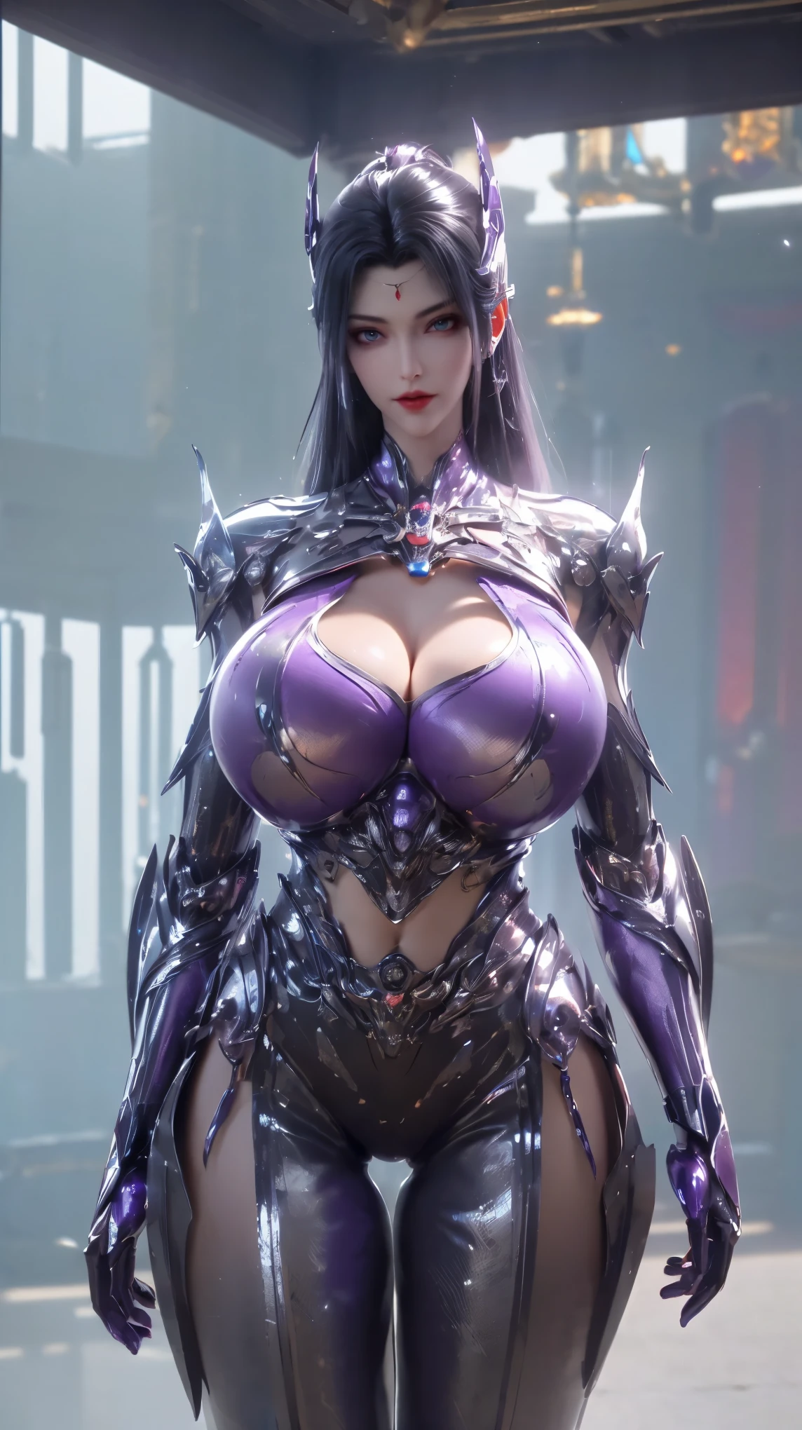 UPPER BODY,SOLO,(PHOENIX HELM), (GIGANTIC FAKE BREAST,CLEAVAGE,MUSCLE ABS:1.5), (NSFW,PURPLE MECHA ARMOR SET SHINY FUTURISTIC SCI-FI CROP TOP:1.5), (BLACK MECHA SKINTIGHT ARMORED BODY SET:1.4),(SLENDER BODY MATURE WOMAN:1.5), (SWEATY BUSTY BODY:1.5), (LOOKING AT VIEWER:1.3),(CLOSE UP:0.8),(HALLROOM OF FUTURISTIC SPACE STATION:1), (PHOTOREALSITIC:1.4), (ULTRA-DETAILLIERT), (TOP-QUALITY), (BEST SHADOWS), (​MASTERPIECE), BRIGHT LIGHT IN ROOM, HYPER TEXTURE, (4X MSAA), ((UNREAL ENGINE 5 RENDER)), PHYSICALLY-BASED RENDERING, ULTRA HIGHT DEFINITION, 16K, 1080P.