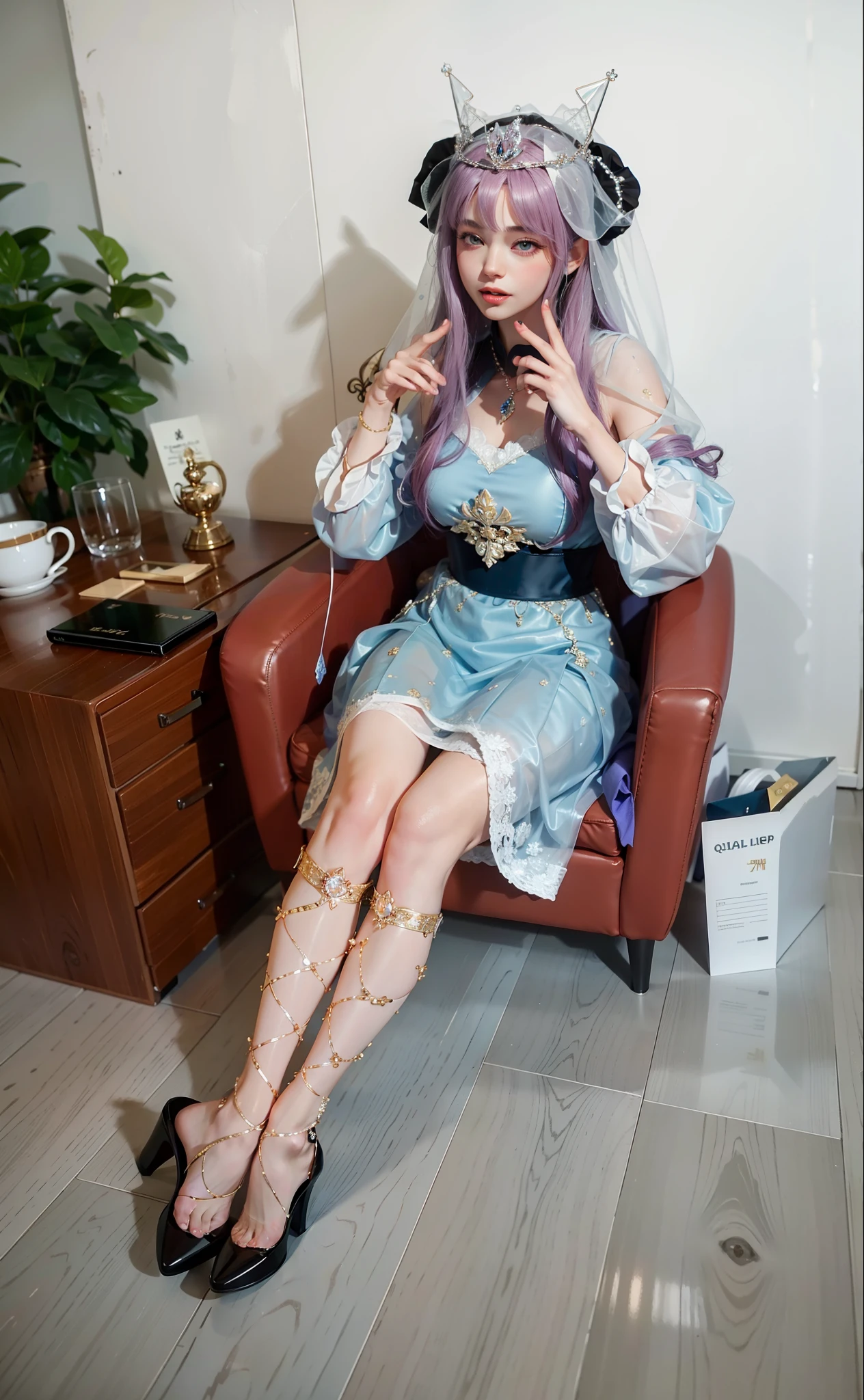 Royal sister，Delicate Frost Queen，put the crown on your head，mature body，tall figure，number，Leg length，4K，HD，Translucent lace，白皙plump figure，pretty face，Little cherry mouth，beautiful and delicious（3D royal sister），plump figure，gloss gel coat，gorgeously dressed queen，Gem Diamond Crown，High heel