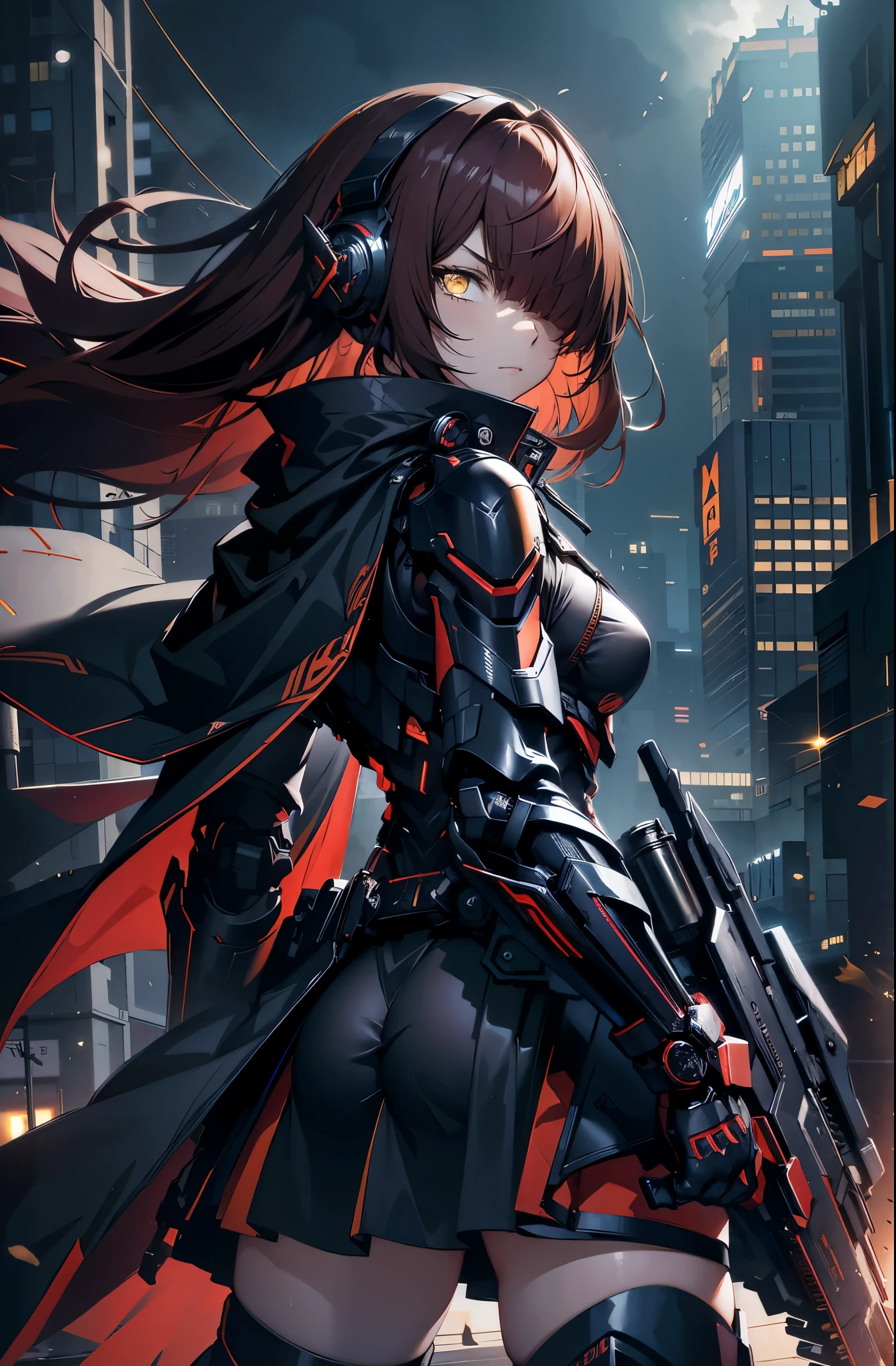 Hand holding onto her weapon, (black gloves)