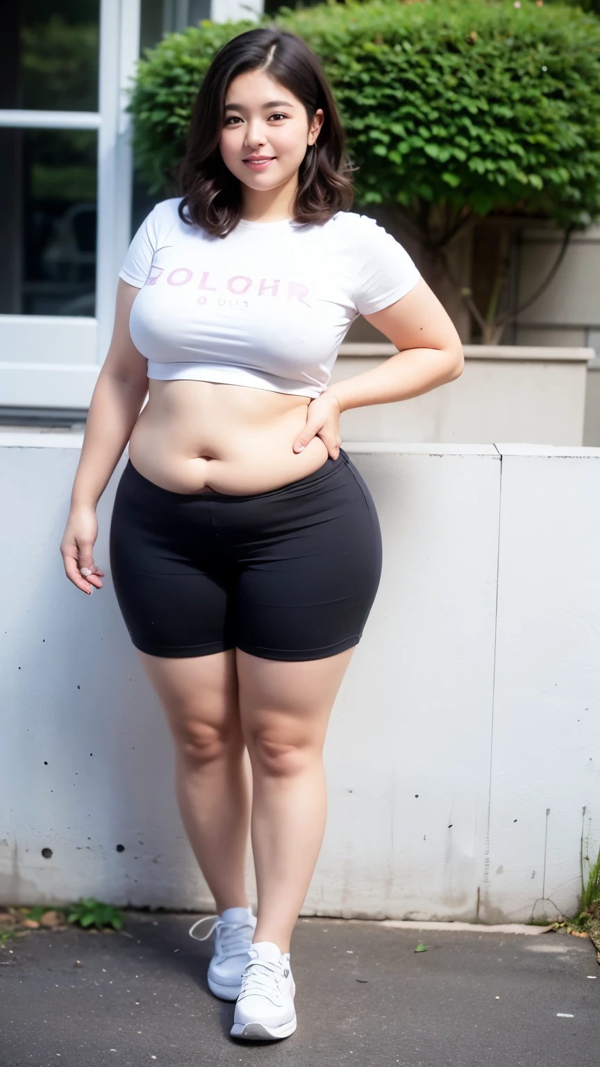 ((best quality)), ((masterpiece)), (detailed), perfect face, ompts
Copy
((best quality)), ((masterpiece)), (detailed), perfect face, mature female, thicc, she has a jiggly fat round belly, busty, thick neck, thick body, better known as amouranth, powerful and huge, thight cloths, she is facing the camera, sie boob, curvy figure, bob hairstyle , full body, chubby cheeks, chubby face, chubby arm., Bbwchan, short hair, wearing shorts pants, , wearing a t-shirt, sneaker shoes 