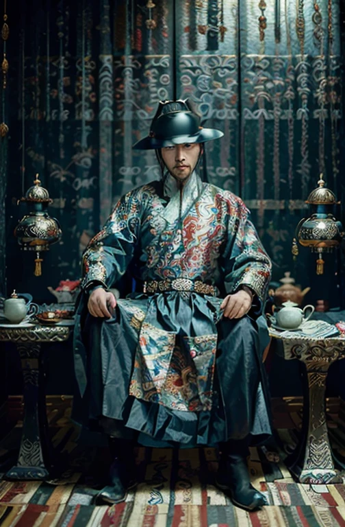 (8k, original photo, best quality, masterpiece: 1.2), (actual, Photo fidelity: 1.37), 1 person, whole body, wearing a flying saucer_helmet,Domineering Jinyiwei, nature,Exocet suit,Behind the background are Chinese Ming Dynasty buildings
