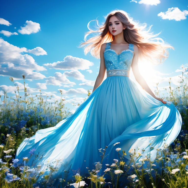 4K, Saint Allie Blue Sky, feminine、Mysterious、bright、refreshing、
