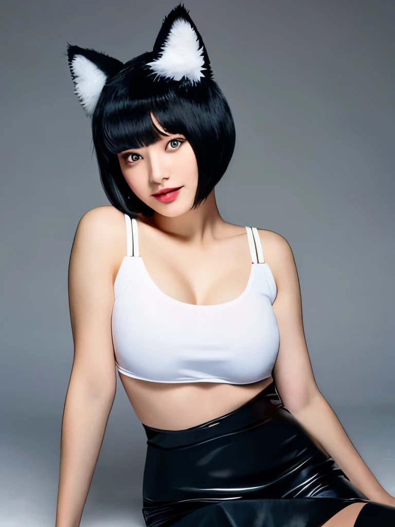 a character portrait of anthropomorphic furry, black cat sexy girl with black short cut hair, wearing tattered white clothes, animal, artstation, open legs