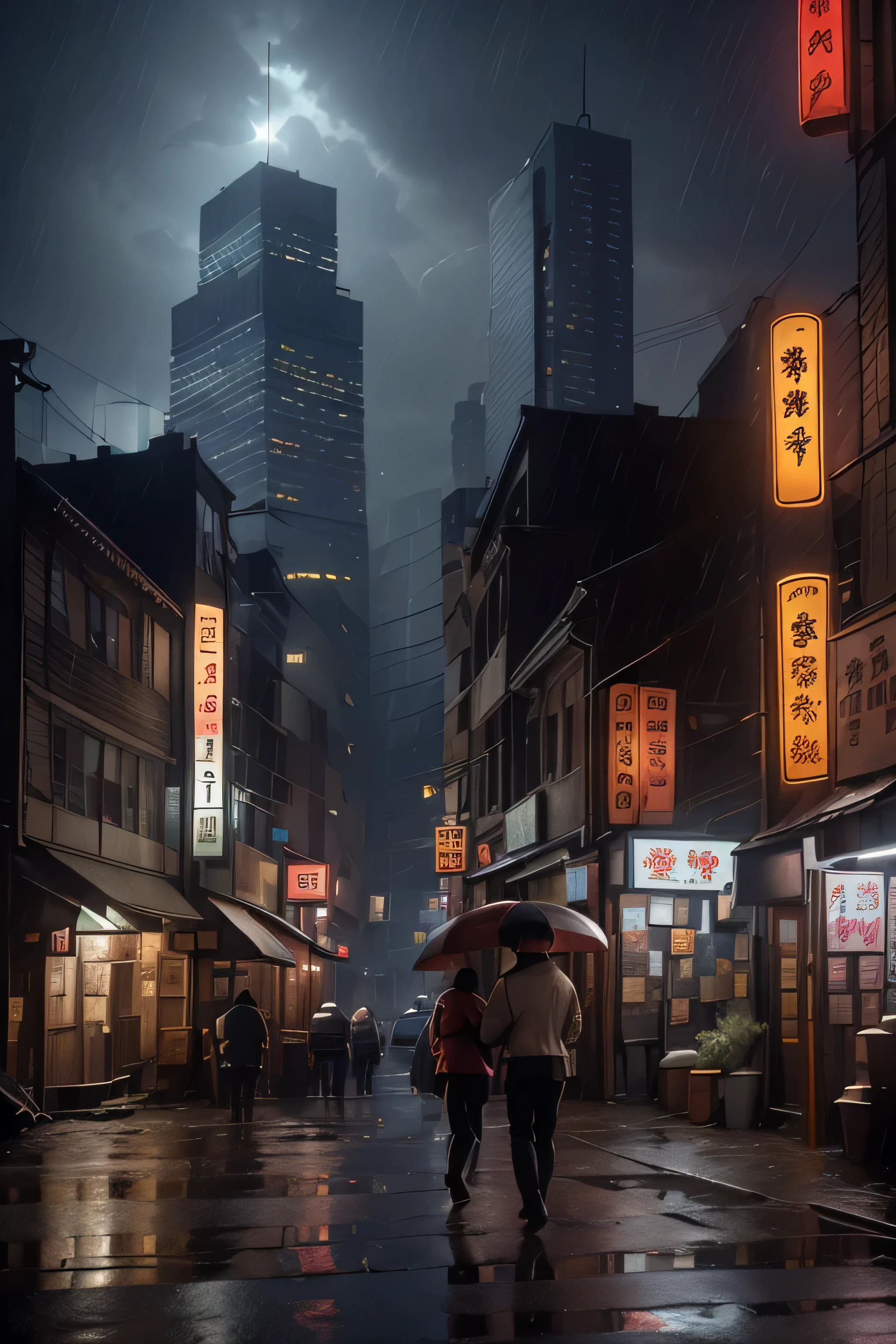 downtown japan,There are many lights on the building,Surreal photos of small towns,old asian village,(in the background, light from city windows'Skyscraper:1.2),Raymond Han,Rainy night, cyberpunk ancient chinese castle, Bright building, Late afternoon,in the rain, beautiful and beautiful, photo shoot, movie lighting, 8K, advanced details