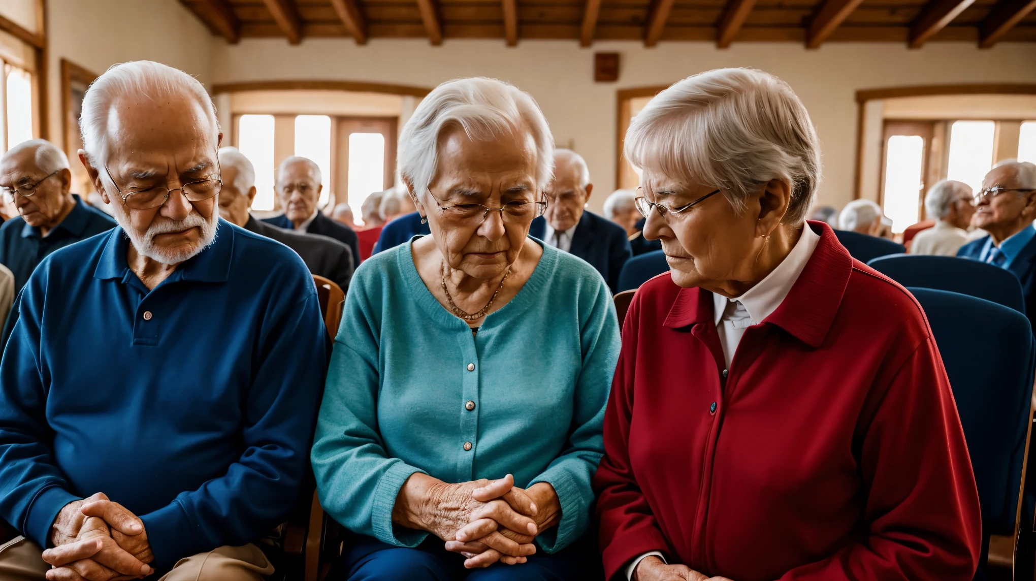 an elderly couple praying to God. Maximum quality in vivid colors and modern, cinematic images