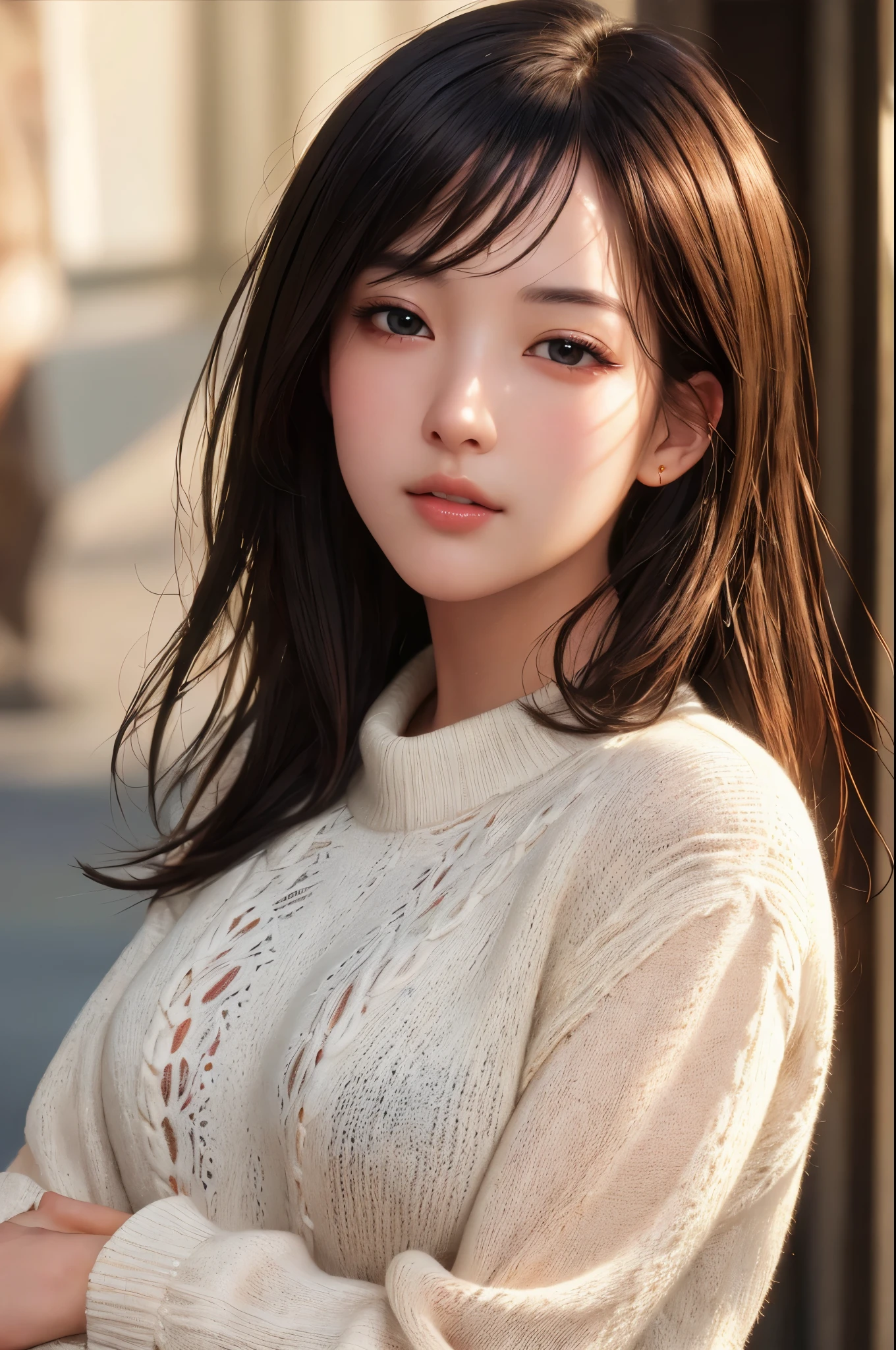 ultra high res,masterpiece,best quality,
very detailde face,detailed eyes,extremely intricate,perfect glossy shiny skins,perfect lighting,detailed lighting,dramatic shadows,ray tracing,
1girl,upper body,black sweater,looking at viewer,