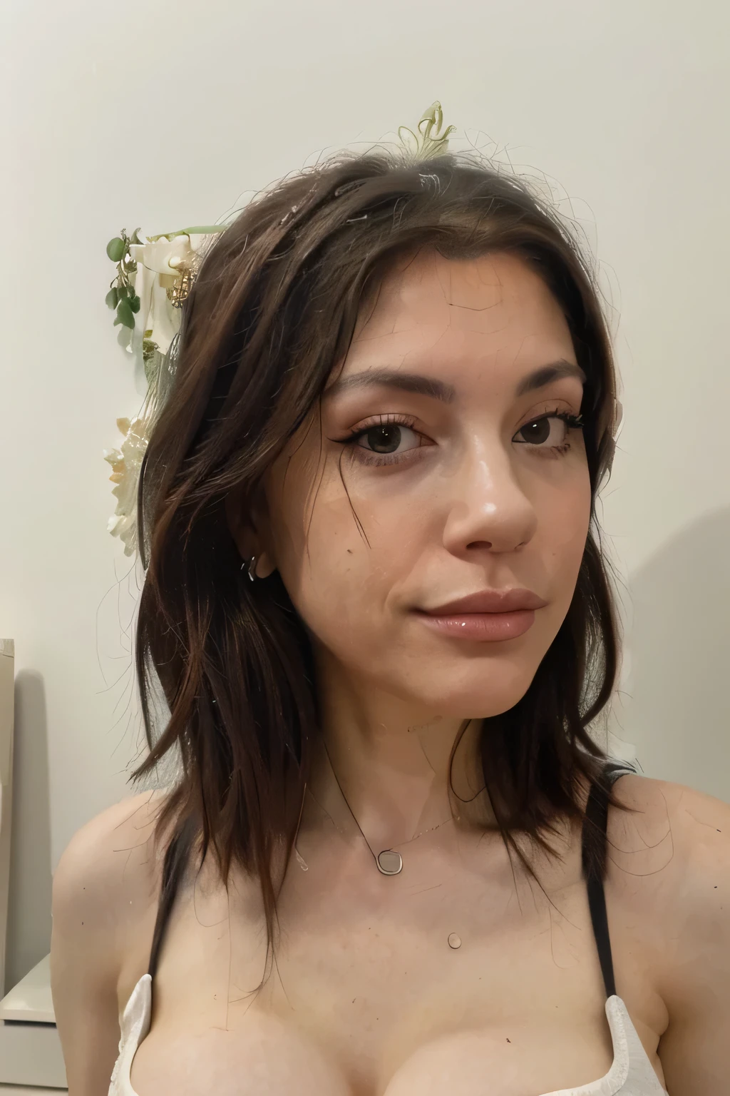 (((Photography, good quality, best quality , masterpiece, detailed, face, lips, hair))), dress, cleavage, hair