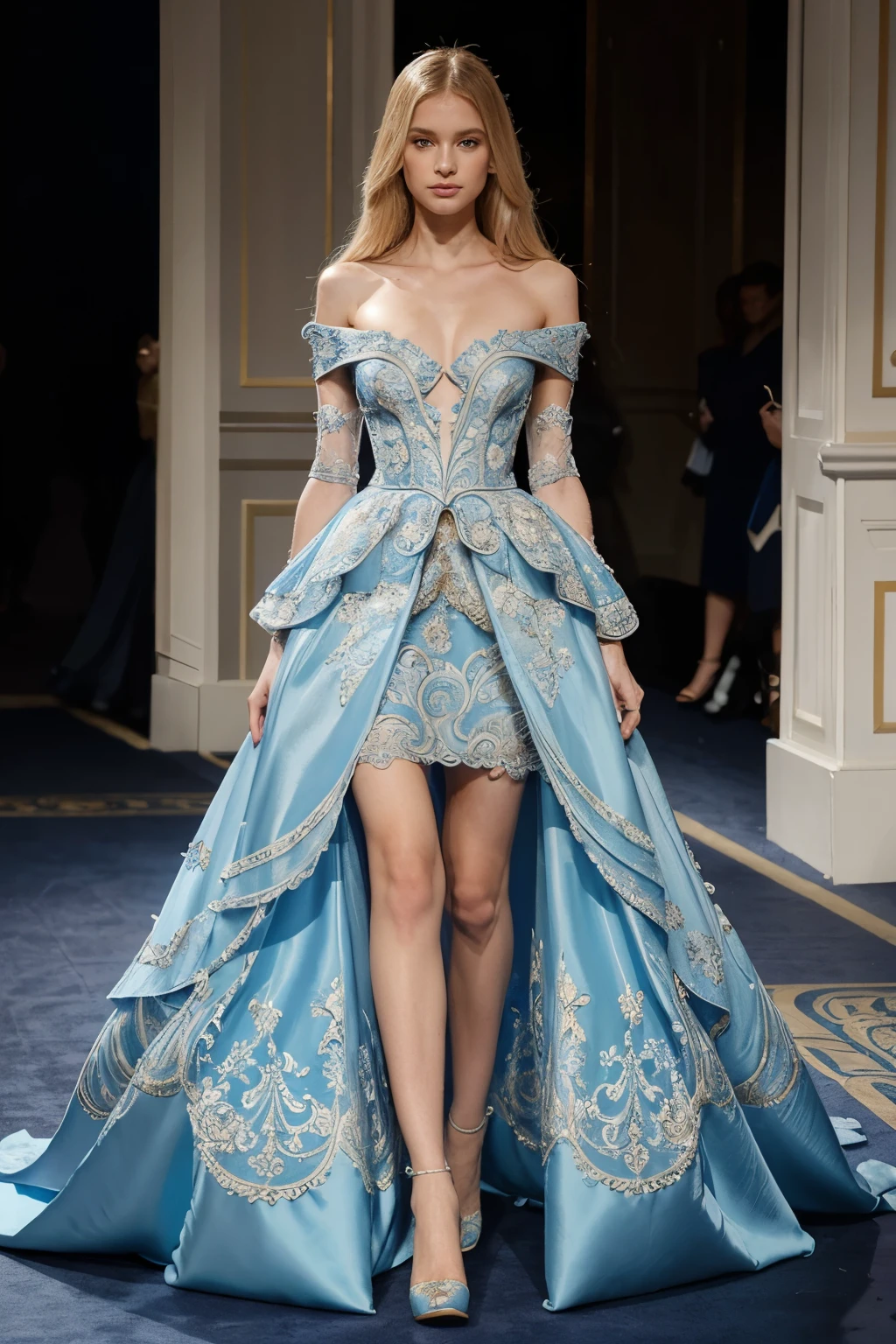 ful dressed, haute couture, flowers, Alexander McQueen, baby blue, Purple,