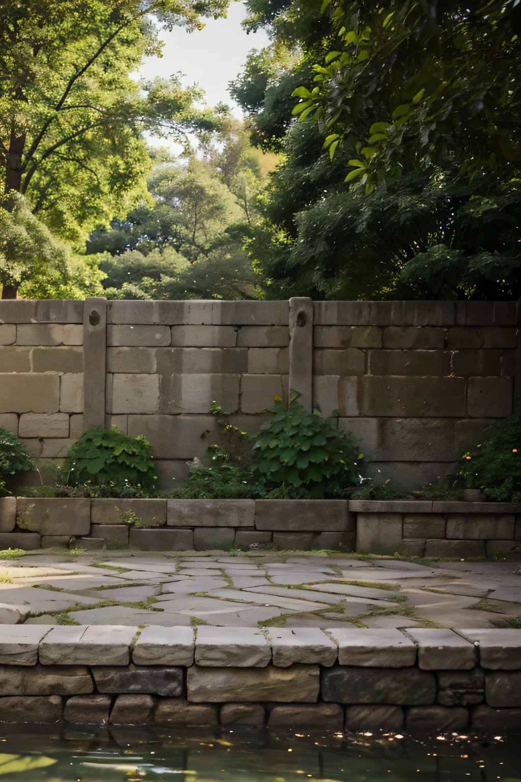 fence, stone, Greenery