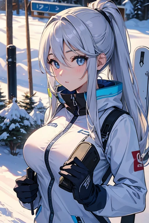 skiing、skiingウェア、Beauty、Upper body、breast enhancement、beautiful eyes、well-groomed face
