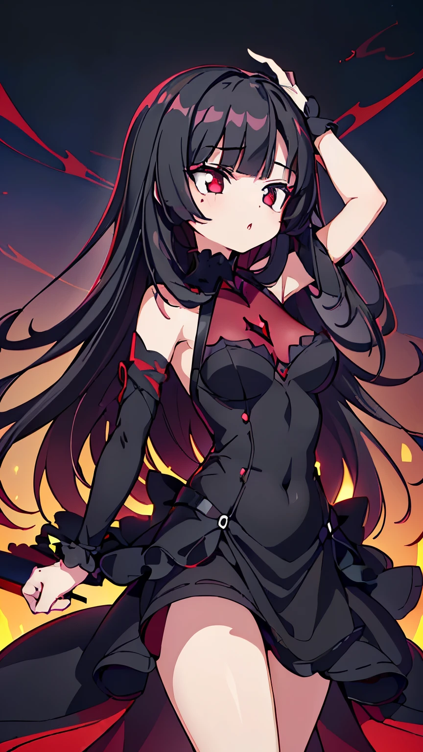 Rory Mercury, Rory Mercury, Black Hair, Blunt bangs, Hime cut, hair ornaments, Red lipstick, Long Hair, Cute face, compensate, (Small box:1.2), (Red eyes:1.5), break Gothic underwear, Perfect body (Small breasts:1.3), break in full growth, Red Shoes, break Black Stockings, Black Gloves break, Black thighs, Garter Straps, gloves, Gothic, Hair Ribbon, Gothicファッション, puffy Short sleeve, Puffy sleeves, Short sleeve, tights, tights, looks at the viewer, break (masterpiece:1.2), Highest quality, High resolution, unity 8k wallpaper, (Illustration:0.8), (Beautiful details in the eyes:1.6), Highly detailed face, Perfect lighting, Highly detailed CGI, (Perfect Arms, Perfect Anatomy), (white background:1.5), I have nothing in my hands, 1girl, whole body, Confused eyes