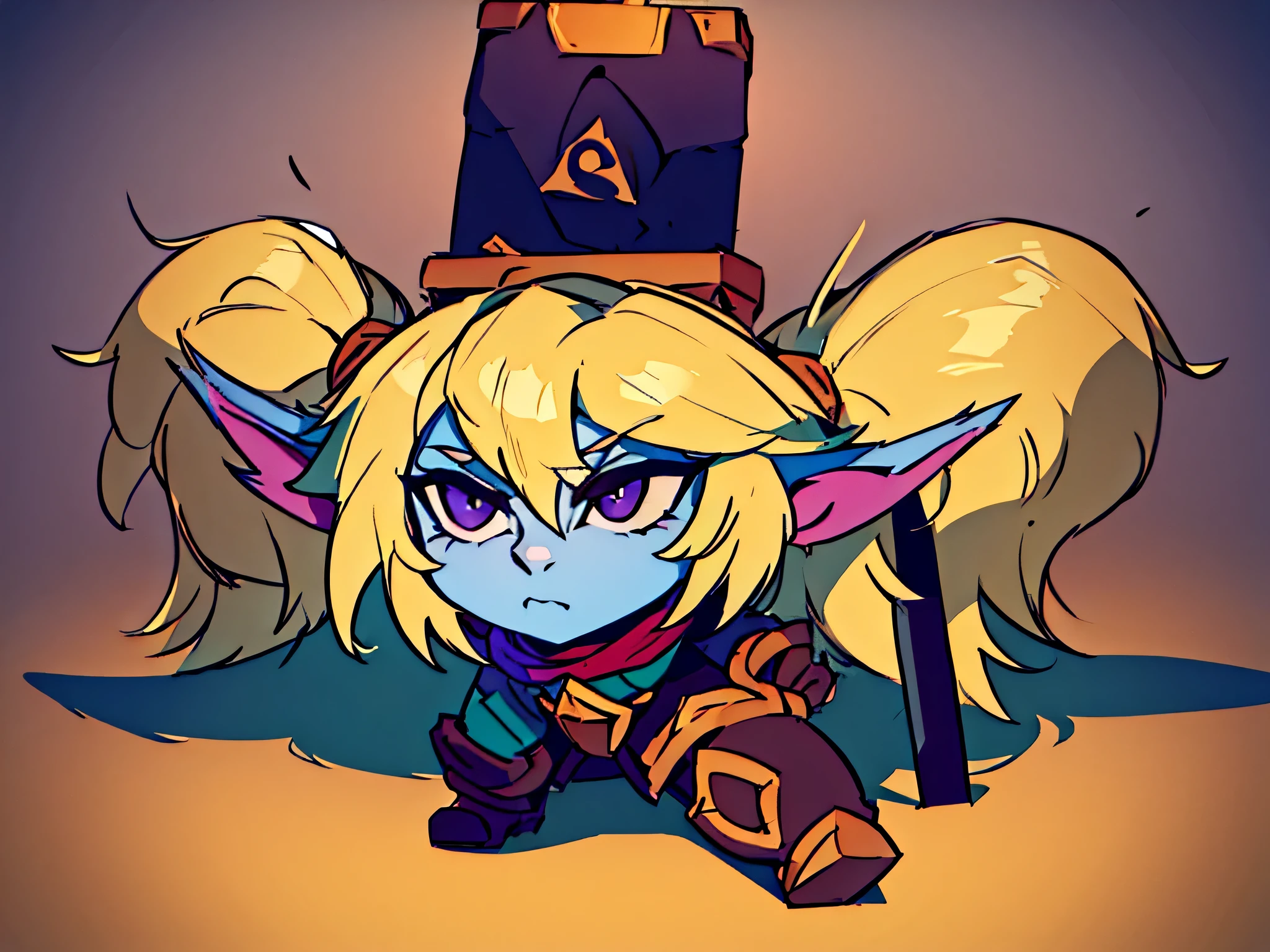 Tristeza no olhar, there&#39;s one with blonde hair and a blue face holding a gigantic hammer, poppy, fofa, yordle, arte oficial splash, Estilo de arte de League of Legends, de League of Legends, Arte estilo League of Legends, iconic character splash art, arte de splash do personagem, Astri Lohne, Arte do personagem de League of Legends, Personagem de League of Legends, fantasia estilo de arte hearthstone, campo de batalha, brava e fofa, forte,/cores predominantes roxo e preto
