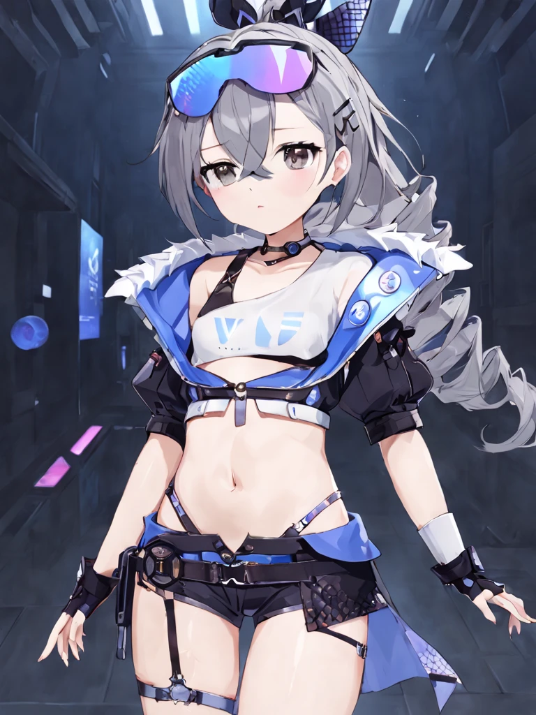 Yinglang girl,gray eyes,goggles,navel,Special clothing,masterpiece, best quality,