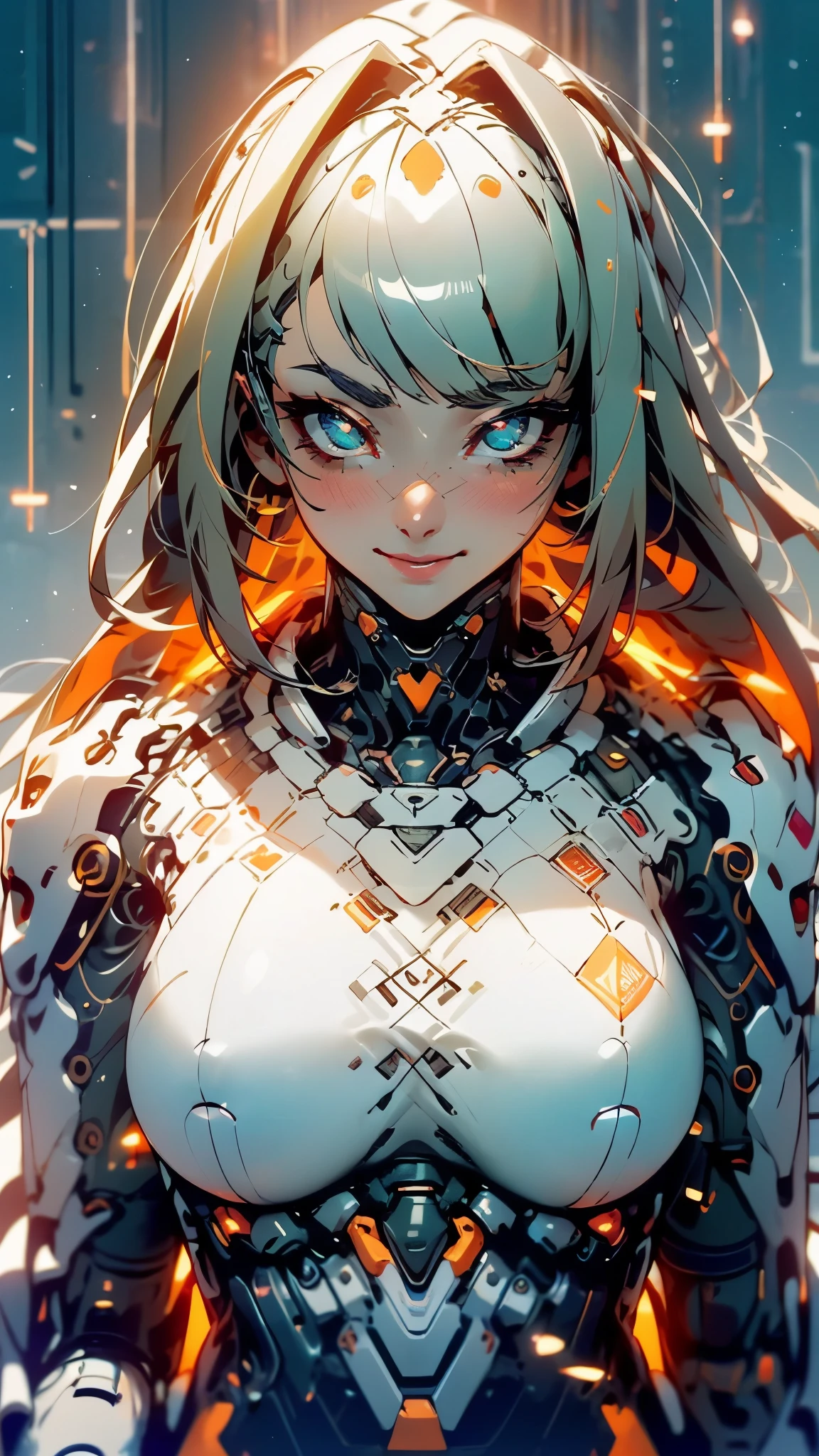 (UHD, retina, masterpiece, accurate, anatomically_correct, textured_skin, super_detail, high_details, high_quality, best_quality, high_res, 1080P, HD, 4K, 8k, 16k), (beautiful_detailed_eyes, beautiful_detailed_lips, extremely_detailed_eyes_and_face), soft_lighting, physically-based_rendering, vivid_colors, (large_breasts:1.5), (shiny_hair, shiny_skin, tanned_skin, blush), (bangs:1.5), eye_reflection, (bokeh), smile_and_laugh,