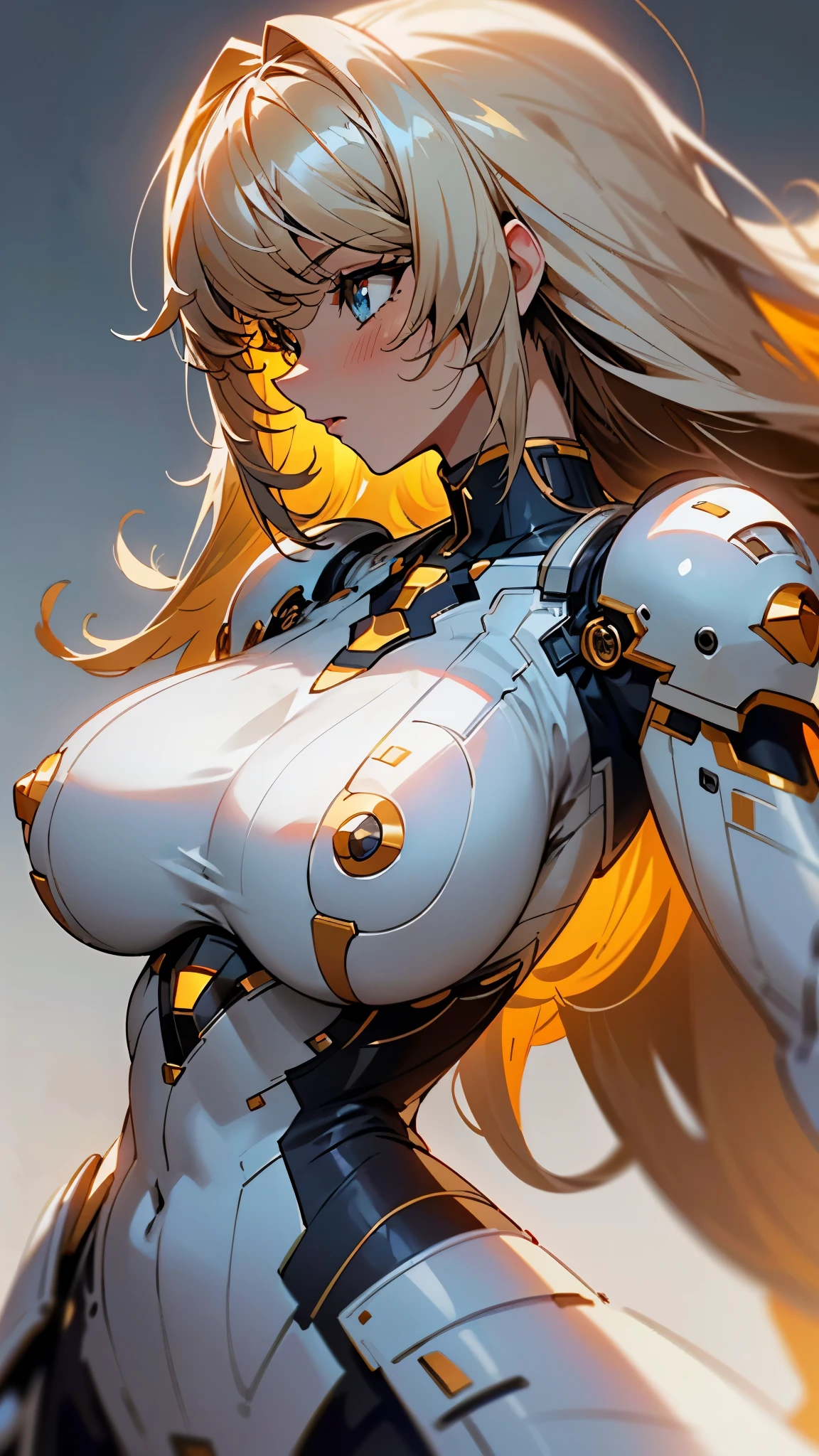 (UHD, retina, masterpiece, accurate, anatomically_correct, textured_skin, super_detail, high_details, high_quality, best_quality, high_res, 1080P, HD, 4K, 8k, 16k), (beautiful_detailed_eyes, beautiful_detailed_lips, extremely_detailed_eyes_and_face), soft_lighting, physically-based_rendering, vivid_colors, (large_breasts:1.5), (shiny_hair, shiny_skin, tanned_skin, blush), (bangs:1.5), eye_reflection, (bokeh), semi-profile_view,
