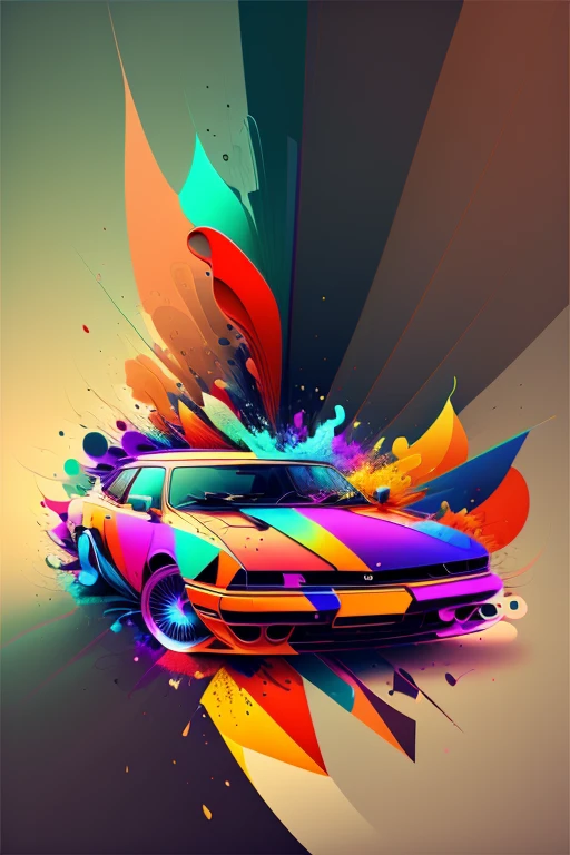 A handsome and cool simple car，background abstract colorful background