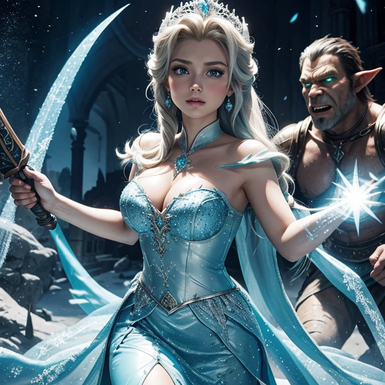 Princess elsa fighting a horde of orcs