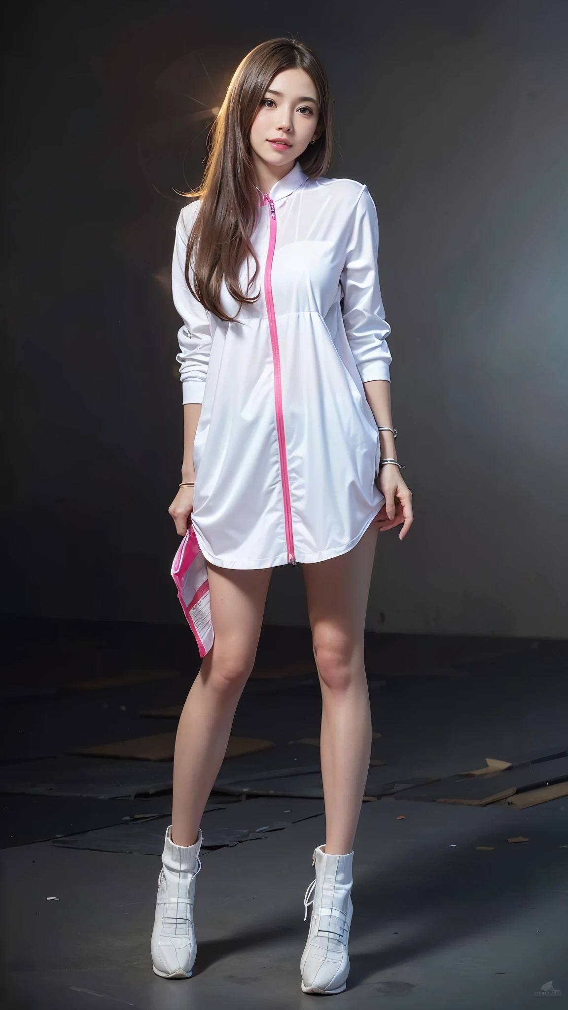 (A very cute 20 year old young woman from Japan), ((delicate hair between brown and blonde)), ((messy side wave short hair)),(((Slender and slender body type))),medium bust size、small breasts、 (((Clean hands))),(curly/kinky hair),(((very kind smile))), (((i don't have a girlfriend'Wearing panties))),(((she tries to remove her lace bra))) (( highest quality, 16km race, debris flies: 1.3)), light shines on your face, super detailed face, highly detailed lips, fine eyes,