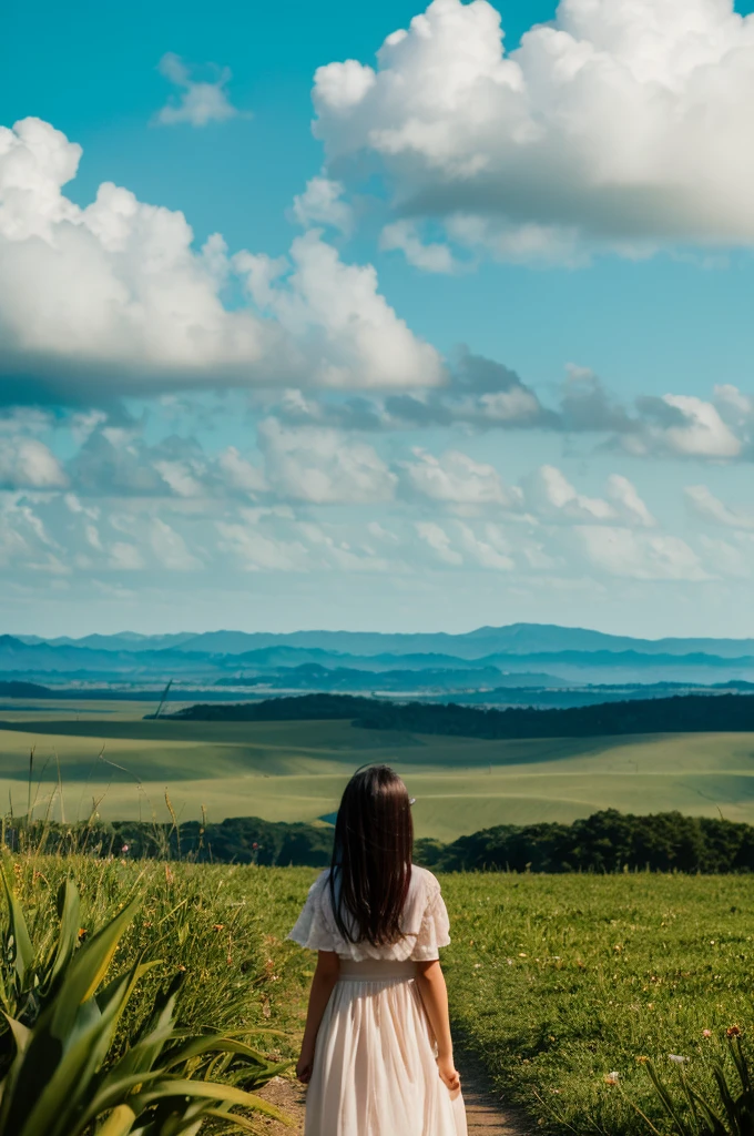 There is a wind blowing across, a world yet to be seen in the distance, a girl thinking of things, hopes and dreams.