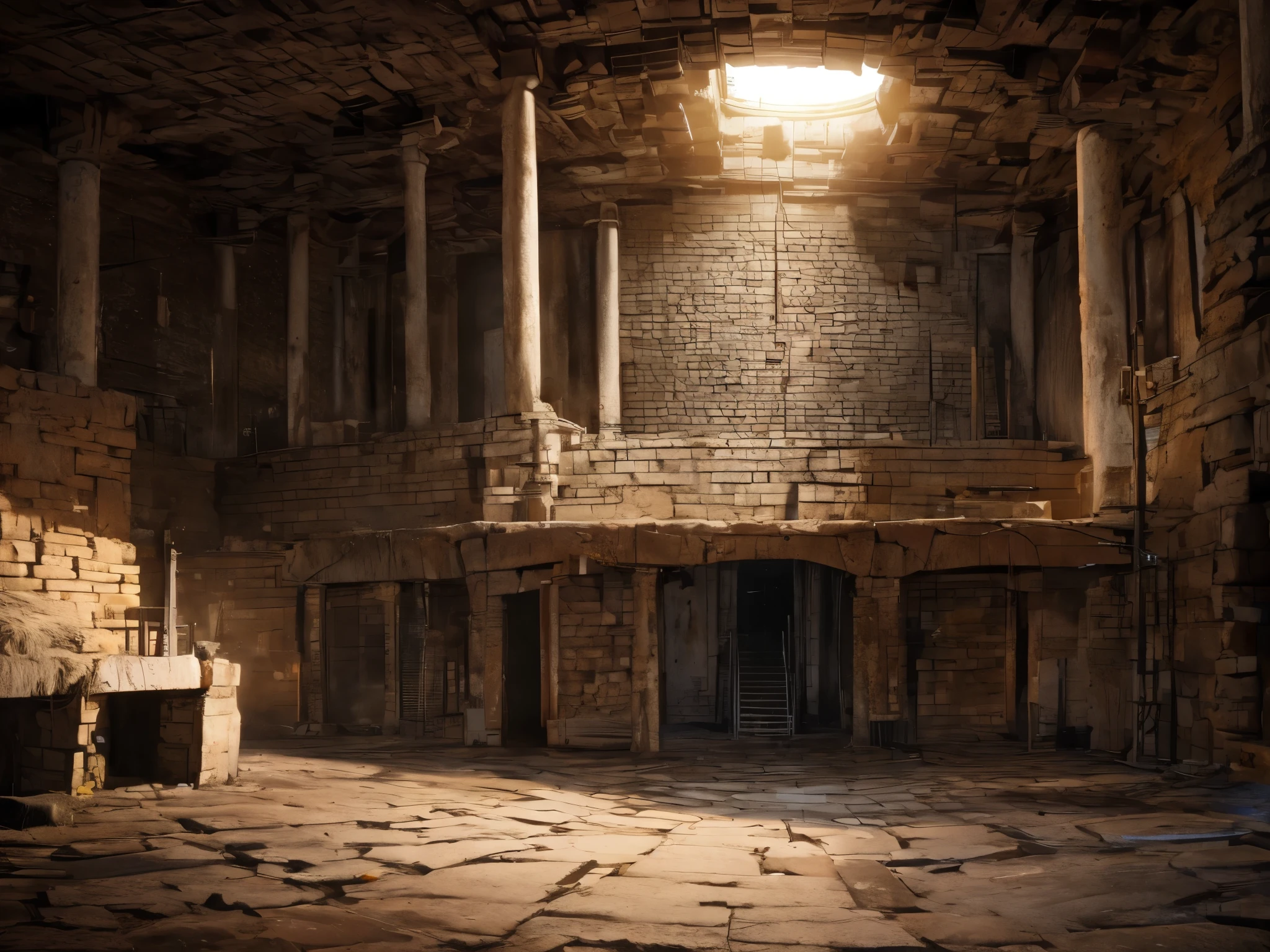 Underground Places, underground labyrinth, an old woman is sitting