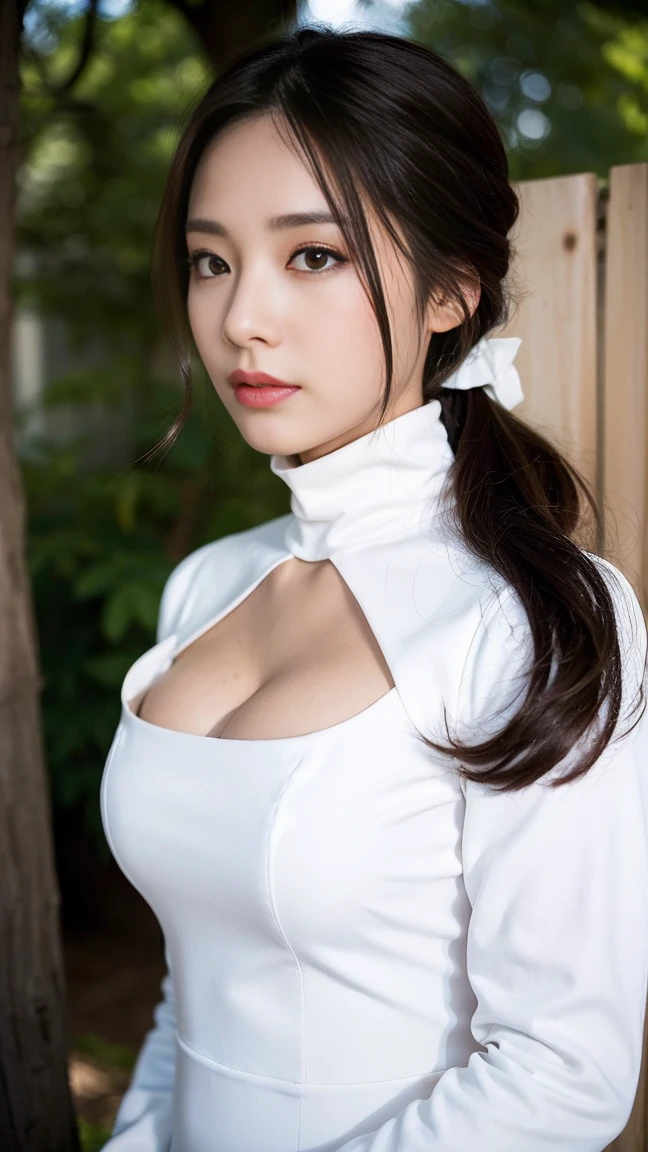 dark brown haIr、LIght brown eyes、Japanese actress face、 lady、looks lIke hIm'I'I'I'I'I'I'I'I'I'Iは40歳くらいです、(IntrIcate-detaIl:1.2)、(top-qualIty:1.4)、 (超A hIgh resolutIon:1.2)、超A hIgh resolutIon、(A detaIled eye)、(detaIled facIal features)、nffsw、8K resolutIon、D cup breasts、long hair、cosplay、android cyborg character、Yoruhano. 2 type b, 1 girl, WLOP, chest, cleavage, cleavage cutout, clothing clippings, green background, hair between eyes, hair band, High resolution, juliet sleeves, long sleeve, NieR (series), NieR automata, puffy sleeves, red lips, face with shadow, alone, turtleneck, null、ロングboots、high heels boots、