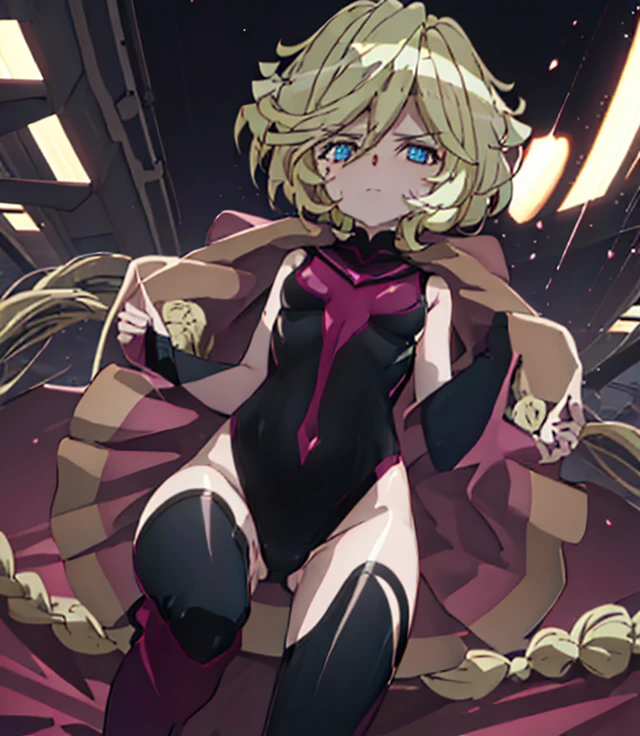 highest quality,sleep on your back in bed，Crab crotch，show me your boots，thigh high boots，leotardチラ見せ，glove，elegant, 1 girl, leotard，body suit，cute, blushed, looking at the viewer, from below, prison，blue eyes, beautiful eyes, beautiful background, particles of light, Light of the sun, dramatic lighting, outside, shiny, realistic, table top, highest quality, Super detailed, get used to it, scenery, beautiful and detailed eyes, thin hair，full body shot，