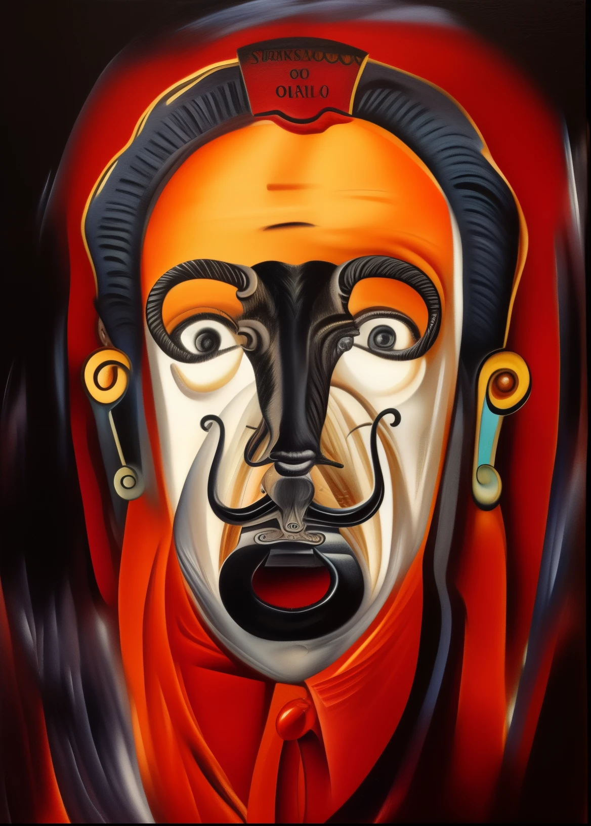 Optical illusion art,oil paint strokes,is a man with a mustache、Man with mustache in mouth, Goat face for nose,salvador dali style, inspired by Salvador Dali, dali style, inspired by Salvador Dali, Inspired by Dali, in no estilo do Salvador Dali, dali style, Inspired by Salvador Dali, no estilo do Salvador Dali, Detailed face with mustache, surrealist portrait, Inspired by Oswaldo Guayasamín