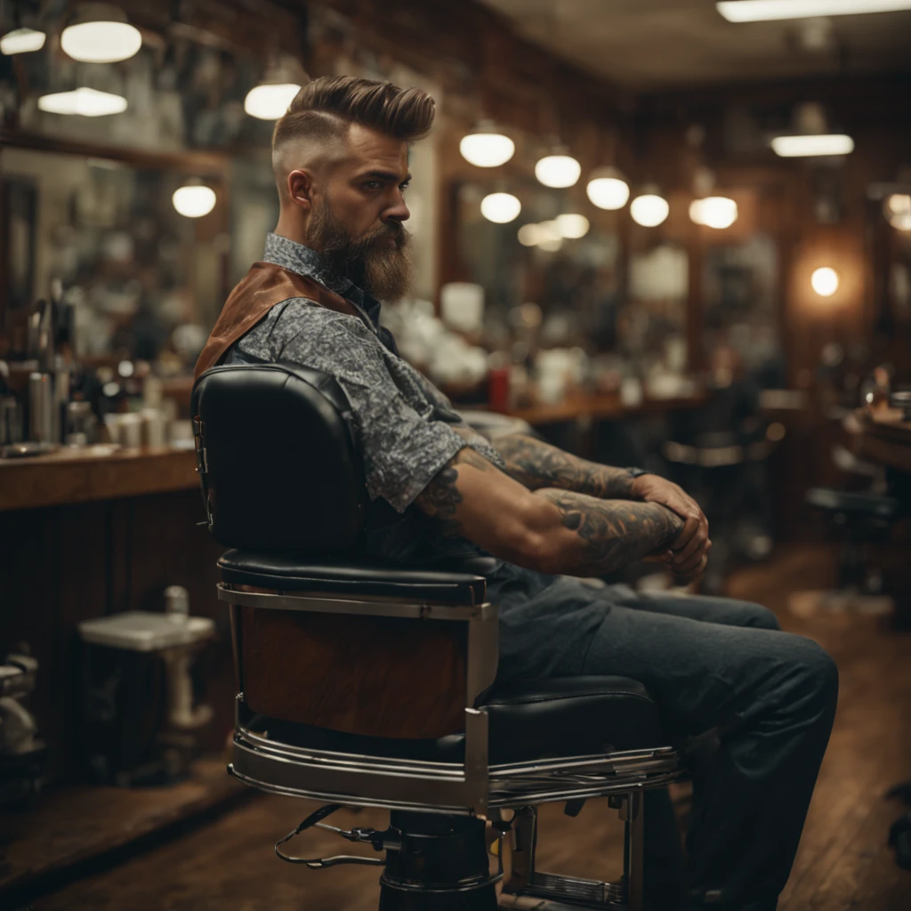 
4k highly detailed realistic RAW digital photography of very high quality, of barber, arms crossed, full body, set in a barbershop in 8k, Cinematic lighting, Greg Rutkowski, wow, (F1.8 bokeh short focus)