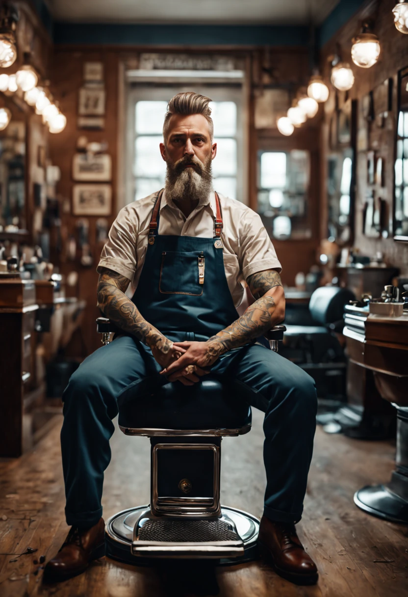 
4k highly detailed realistic RAW digital photography of very high quality, of 30 year old barber, arms crossed, full body, set in a barbershop in 8k, Cinematic lighting, Greg Rutkowski, wow, (F1.8 bokeh short focus)