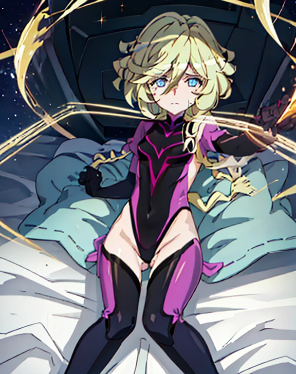 highest quality,sleep on your back in bed,Crab crotch,show me your boots,thigh high boots,leotardチラ見せ,glove,elegant, 1 girl, leotard,body suit,cute, blushed, looking at the viewer, from below, prison,blue eyes, beautiful eyes, beautiful background, particles of light, Light of the sun, dramatic lighting, outside, shiny, realistic, table top, highest quality, Super detailed, get used to it, scenery, beautiful and detailed eyes, thin hair,full body shot,