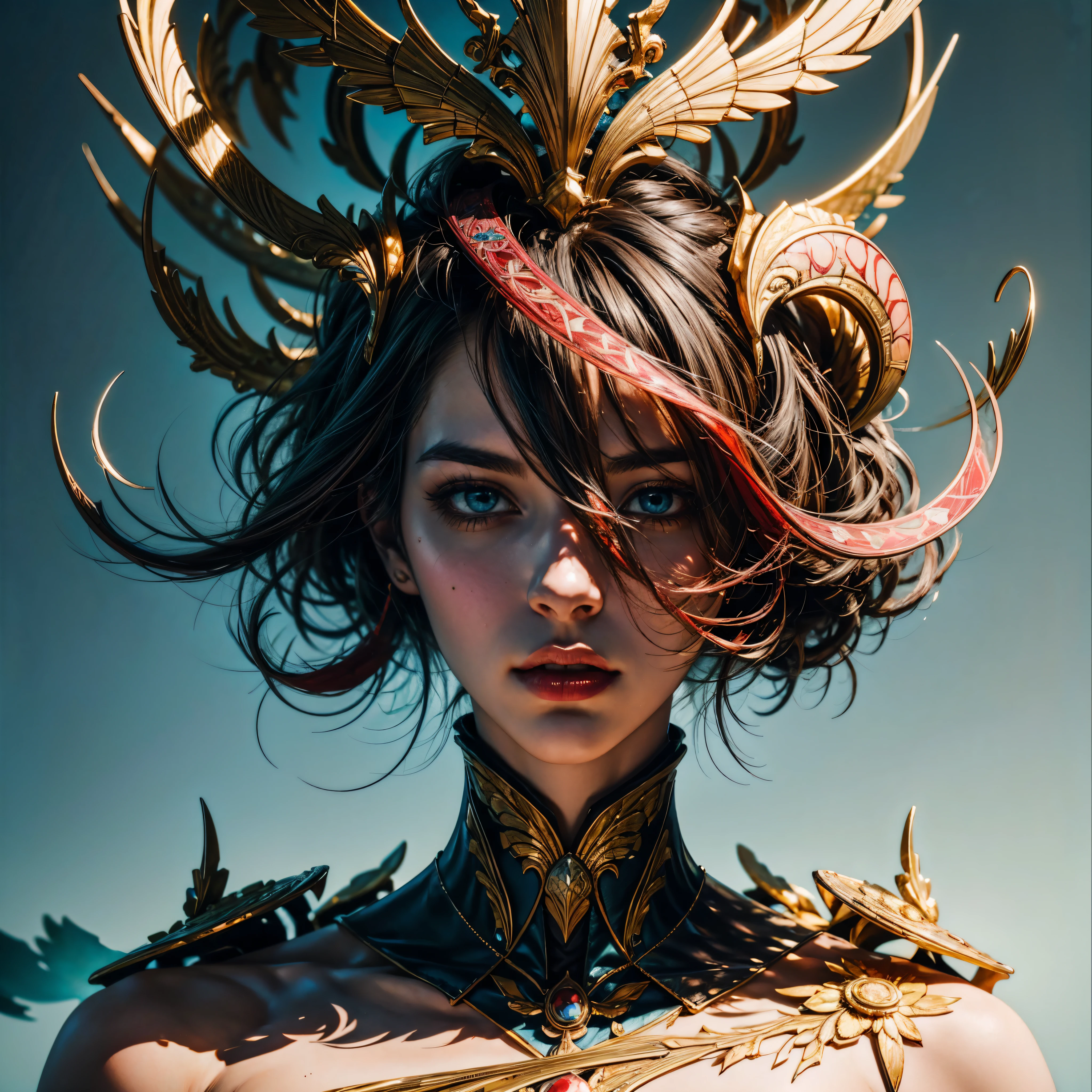 Papper_cuttings style Digital 3D Art Red strand, bloody-red eyes, red eyes, Black ink flow: ultra high resolution photorealistic masterpiece: by Aaron Horkey and Jeremy Mann: intricately detailed fluid gouache painting: by Jean Baptiste Mongue: calligraphy: acrylic: watercolor art, professional photography, natural lighting, volumetric lighting maximalist photoillustration: by marton bobzert: Epic concept art intricately detailed, complex, elegant, expansive, fantastical varies multi etc. --v 6 --s 1000 --c 20 --q 20 --chaos 100