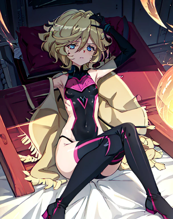highest quality,sleep on your back in bed,Crab crotch,show me your boots,thigh high boots,leotardチラ見せ,glove,elegant, 1 girl, leotard,body suit,cute, blushed, looking at the viewer, from below, prison,blue eyes, beautiful eyes, beautiful background, particles of light, Light of the sun, dramatic lighting, outside, shiny, realistic, table top, highest quality, Super detailed, get used to it, scenery, beautiful and detailed eyes, thin hair,full body shot,