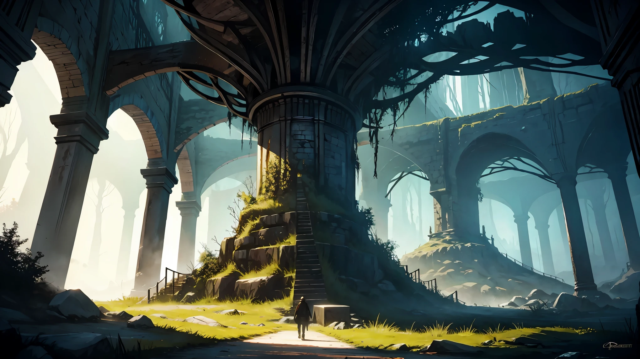underground dungeon landscape painting、dark fantasy art,RPGART design