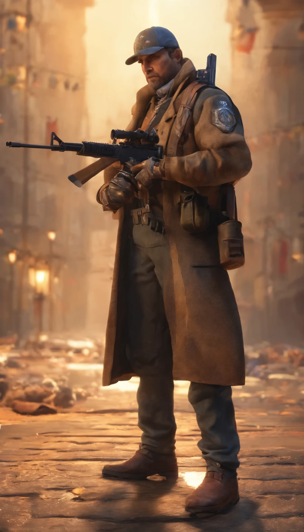 young man Army, Baker rifle. Muzzle loaded flintlock. Initially, flintlocks, prior to the introduction of the mercury primer in the 1860′s, and of the self contained cartridge, civil war (battlefield :1.3) below Horrors unfold, Blood stains the ground, Cries of grief fill the air, Madness and destruction (war:1.1) (sunset:1.1). (muscular:1.3), steampunk city background, best quality. stylish, rutkowski, hdr, intricate details, hyperdetailed, cinematic, rim light, danger atmosphere. epic composition.