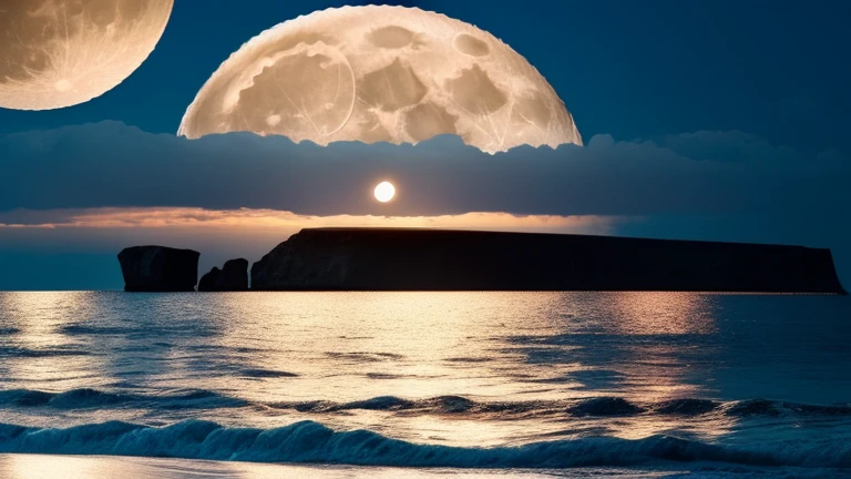 (((huge full moon))),Ocean,rock