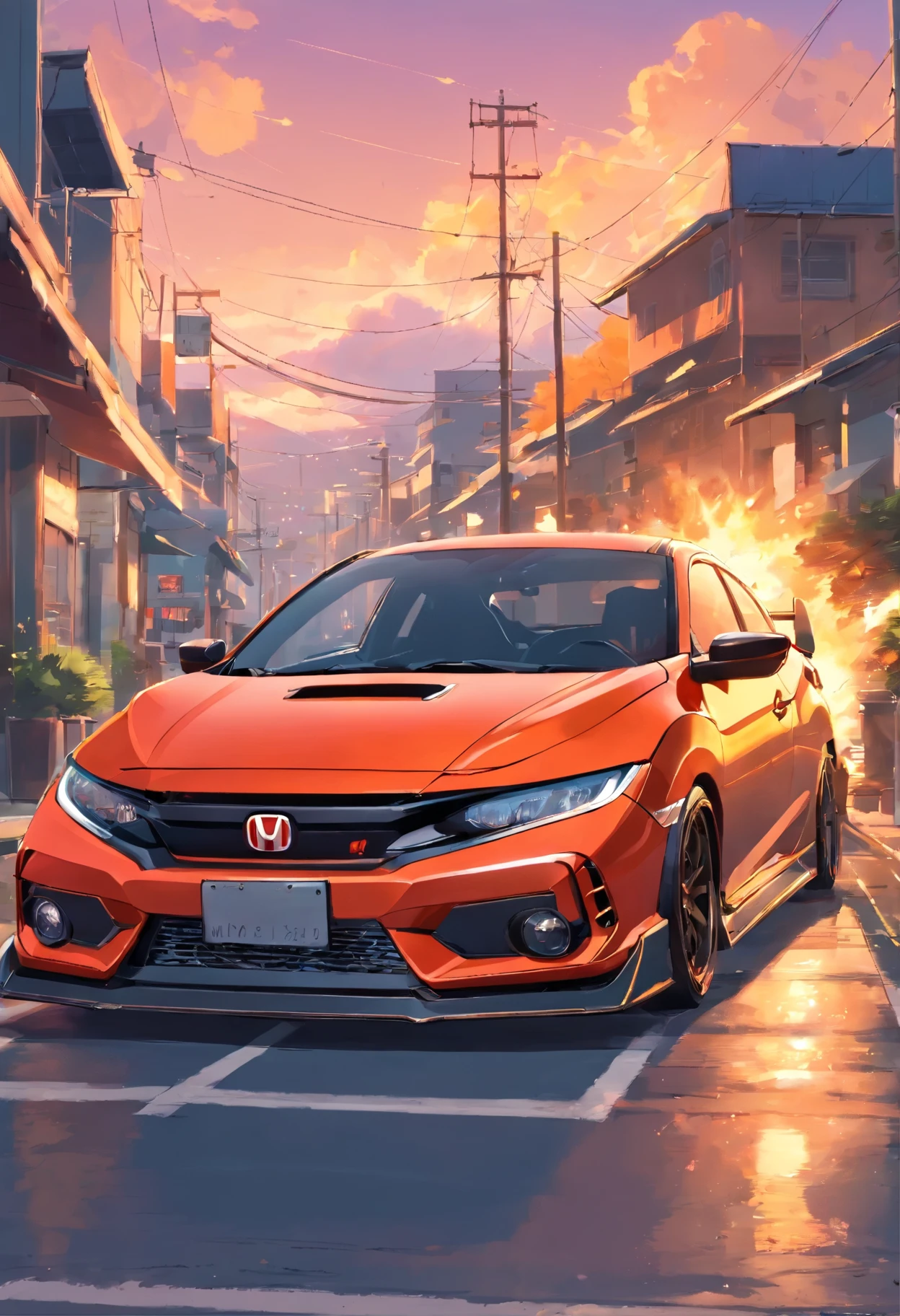 Parar cerca Ala de gaviota levantada Coche honda civic si 2005 totalmente personalizado con parachoques y spoiler, Pintura para deportes de fuego, fondo neutro