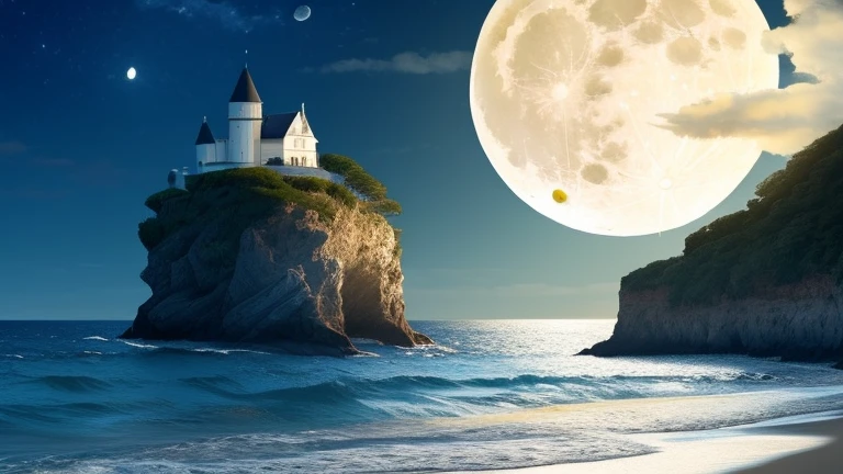 (((Huge１One Full Moon))),Ocean,rock,