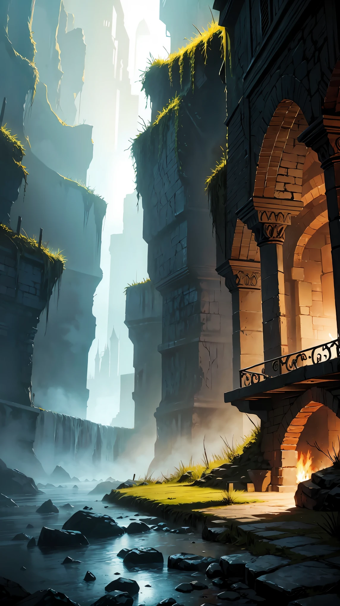 underground dungeon landscape painting、dark fantasy art,RPGART design