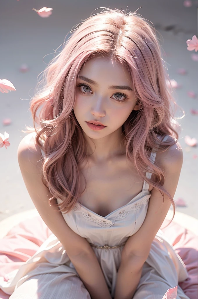 (CG unity 8K wallpaper extremely detailed) (better quality) (better lighting) (an extremely delicate and Beautiful) (floating) (Beautiful) (Spring atmosphere) (1 girl) (Long pink hair), (Headband for hair), (detailed and Beautiful blue eyes), ((Very short white dress, pink lace underside), (lace), ((Lightweight sheer silk))), (cherry blossom petals), (butterflies), (degree of sharpness), (volumetric light) cinematic lighting, Chromatic aberration, Sony FE GM, textured leather, high detail, a high resolution, 8K