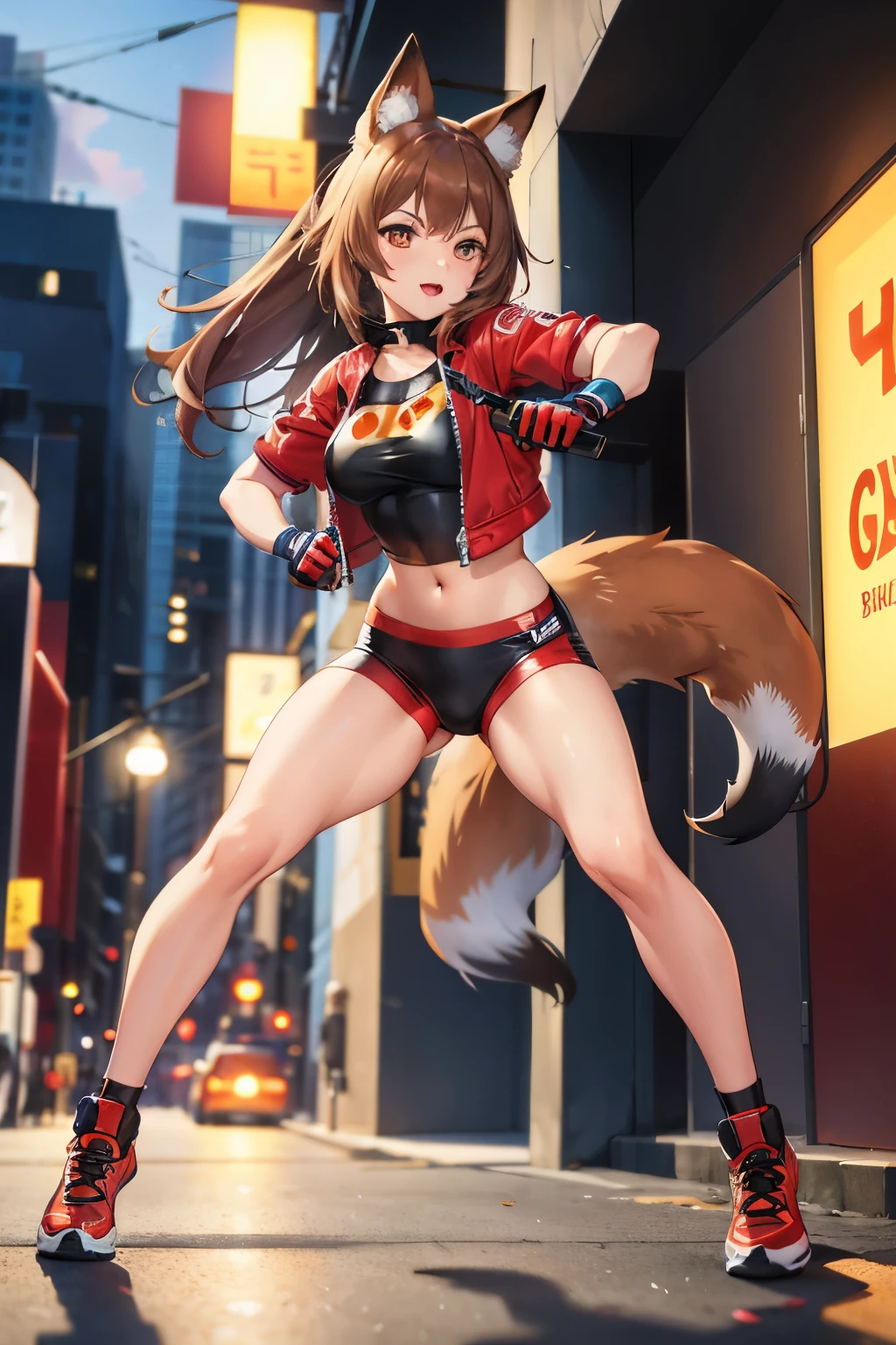 garota de anime com roupa vermelha e preta posando na esquina, raposa e arbusto, anime foda 8k, anya from the spy family x, trends on artstation pixiv, garota anime sedutora, corpo inteiro! Ternos Asuka, feminino peludo mini estilo fofo, artgerm extremamente detalhado, cauda de raposa, pixiv 3dcg, female action anime girl