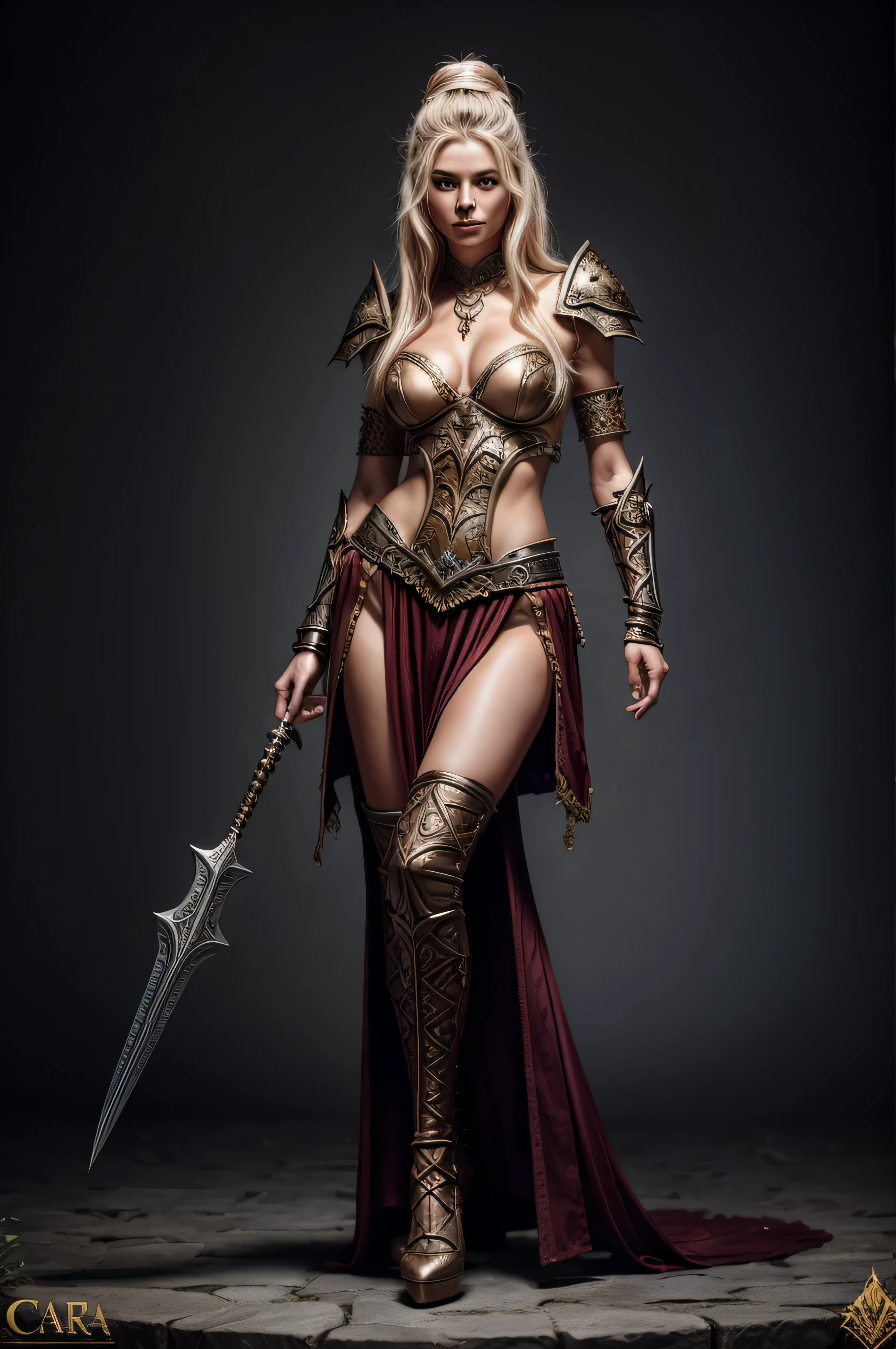 Full body photographi of a fantasy warrior woman, in Caras Lonut style, 32k uhd, photorealistic