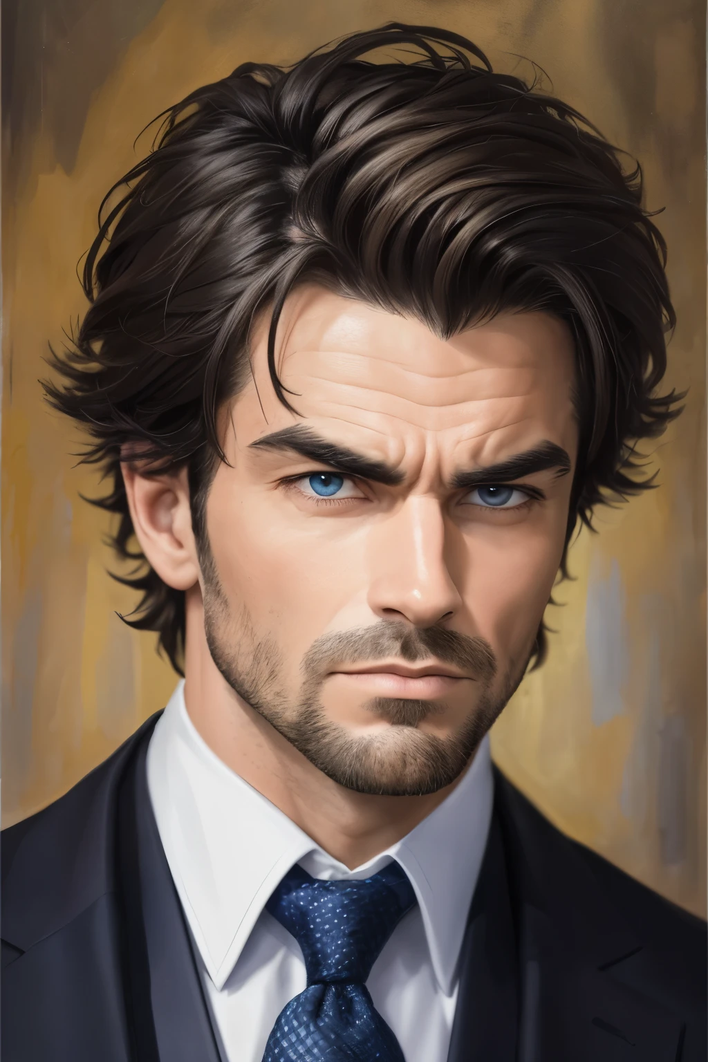 A painting of a man with a suit and tie looking at the camera - SeaArt AI
