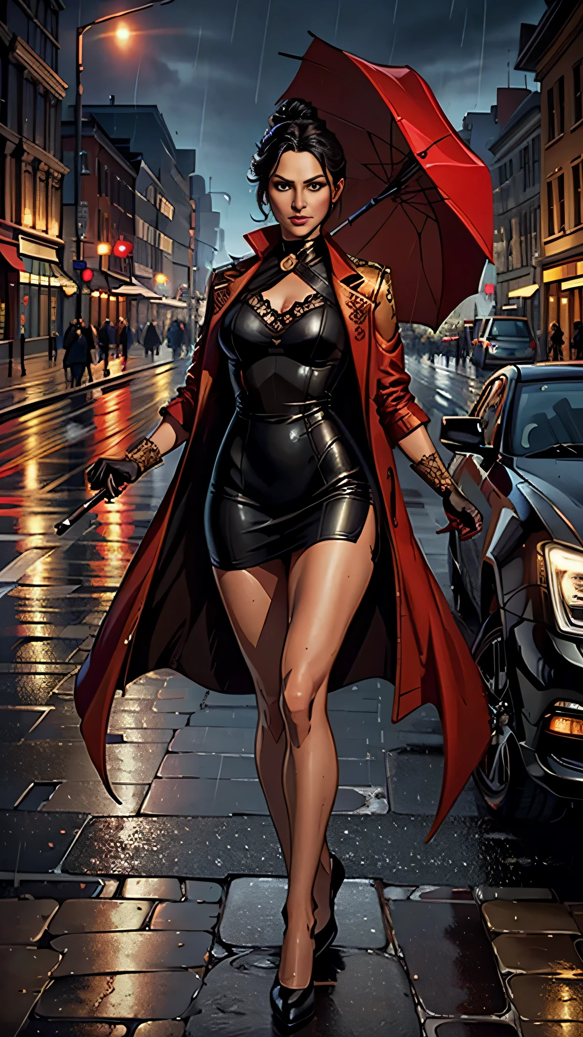 masterpiece, highest quality, RAW, analog style, a stunning photo of a (Josephine), (1girl), (short hair bun), blue-and-gold dress, gauntlets, quill, bare shoulders, off shoulder, jewelry, (highly detailed skin, skin details), full body view, sharp focus, 8k UHD, DSLR, high quality, film grain, Fujifilm XT3, frowning, intricately detailed, highly detailed, cluttered and detailed background