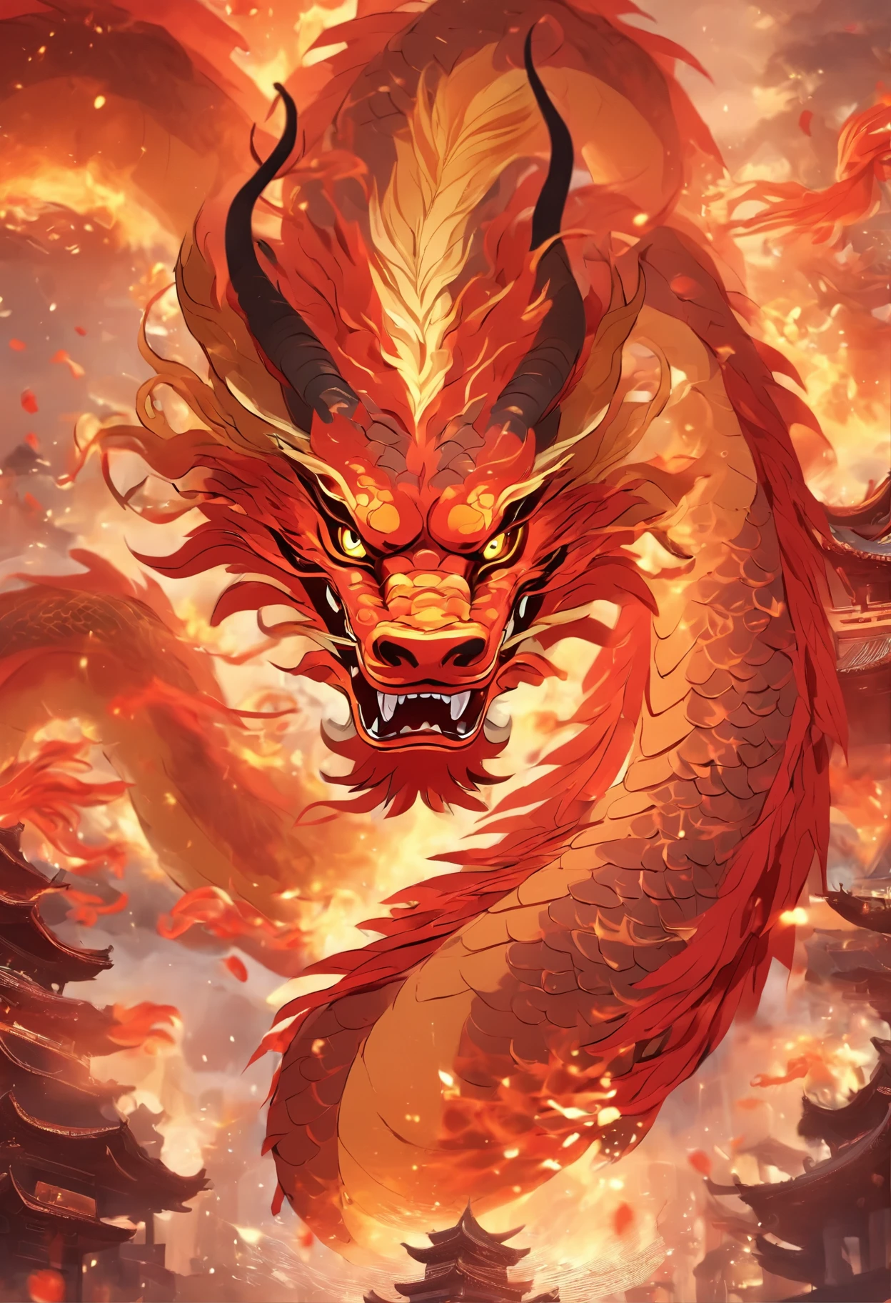 chinesedragon,Traditional Chinese culture,levitating,meander,Red tone,tmasterpiece,4K
