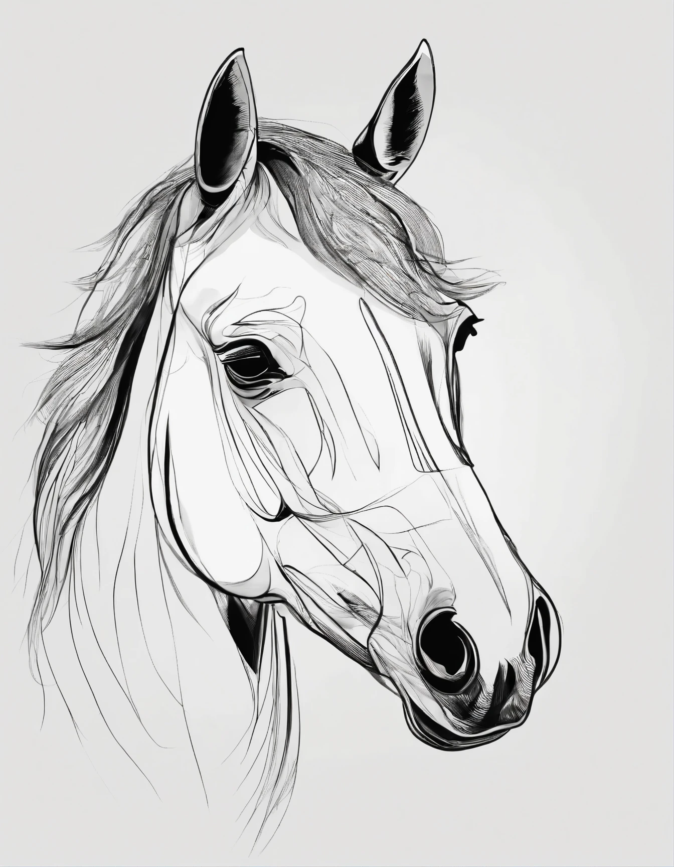 A horse face in a single stroke line art, masterpiece, ultradetail, artstation HD, 8k